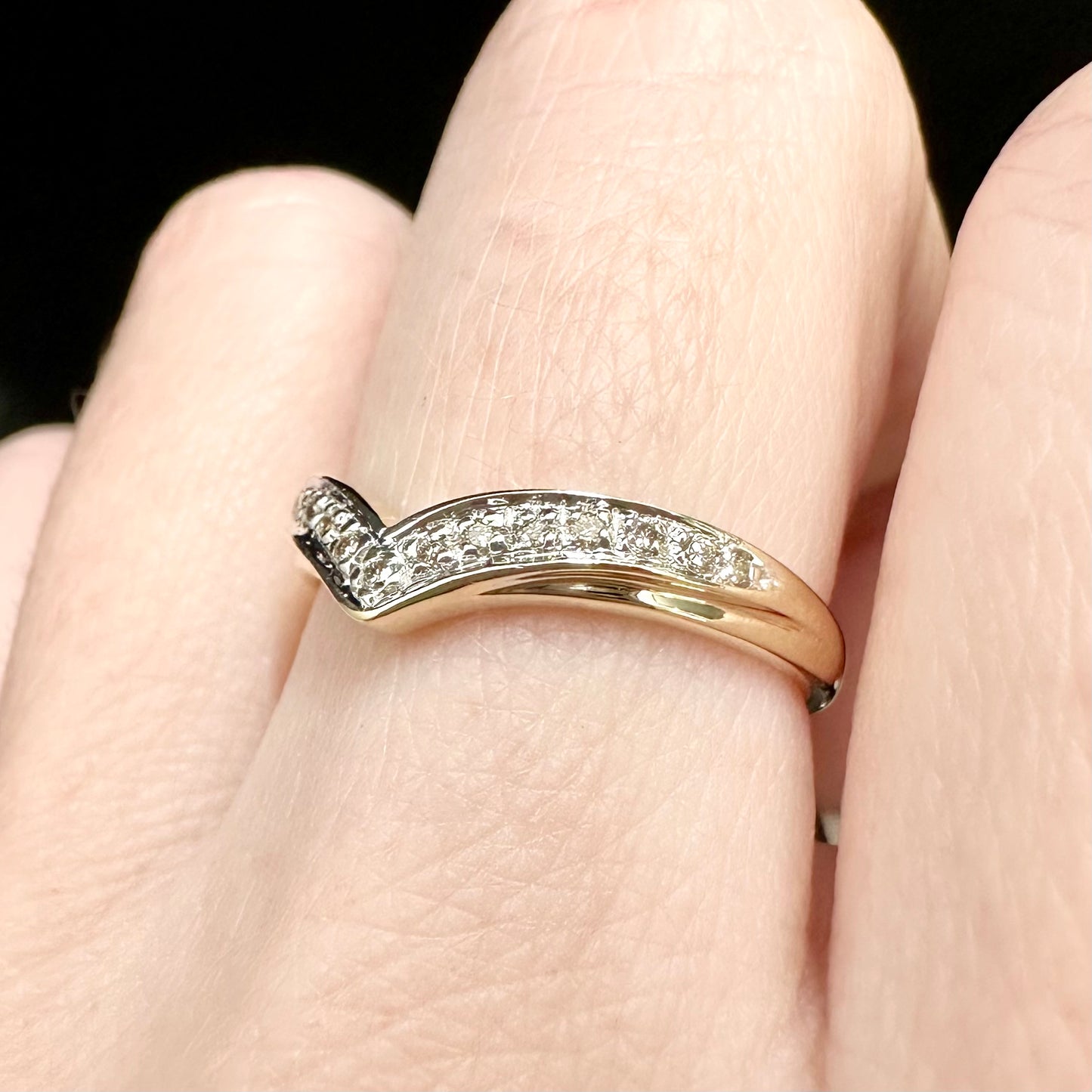 9Ct Yellow Gold .07Ct TW Diamond Wishbone Ring Sz O