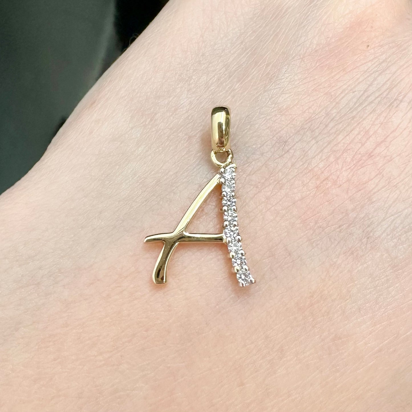 9Ct Yellow Gold Diamond Simulant 'A' Initial Pendant
