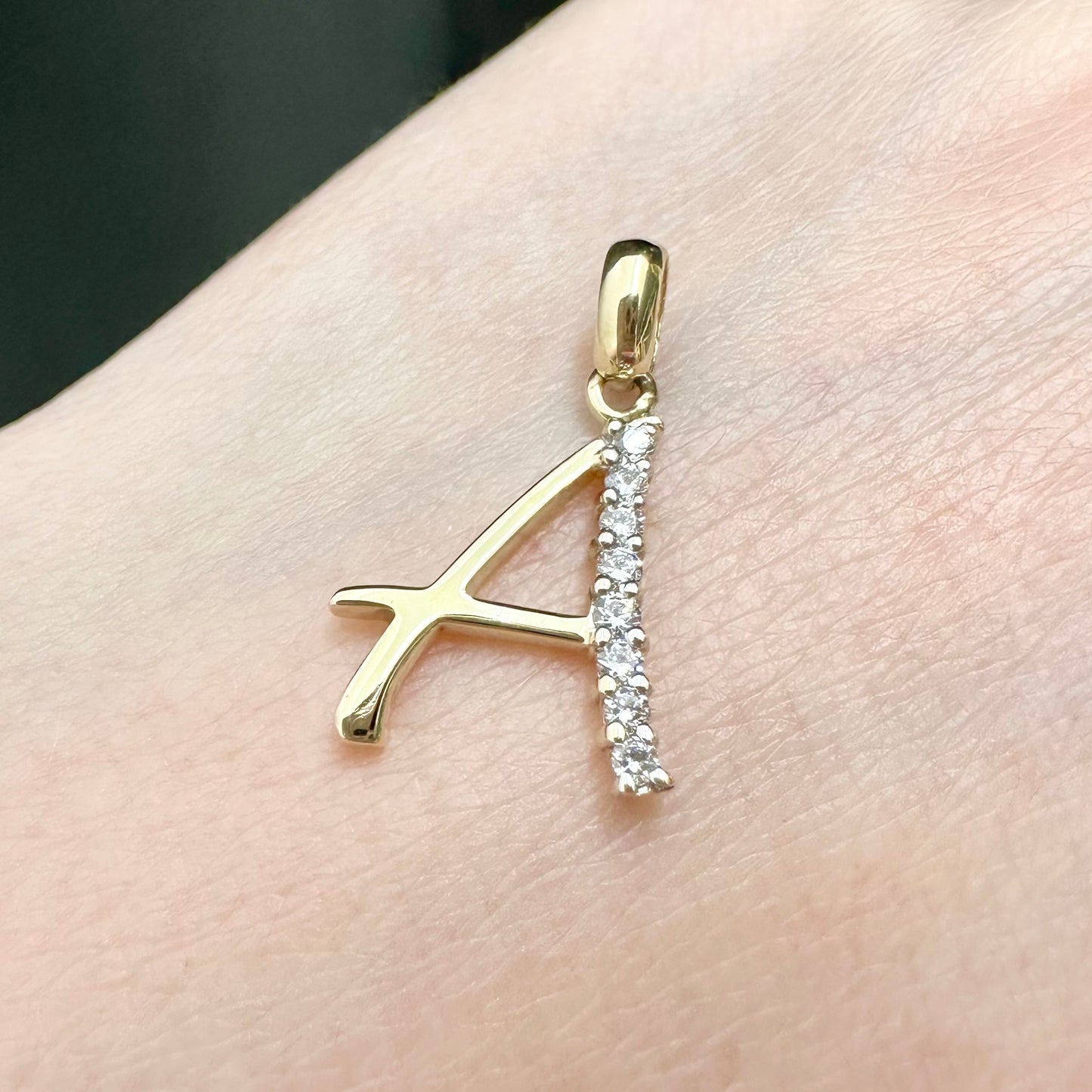 9Ct Yellow Gold Diamond Simulant 'A' Initial Pendant
