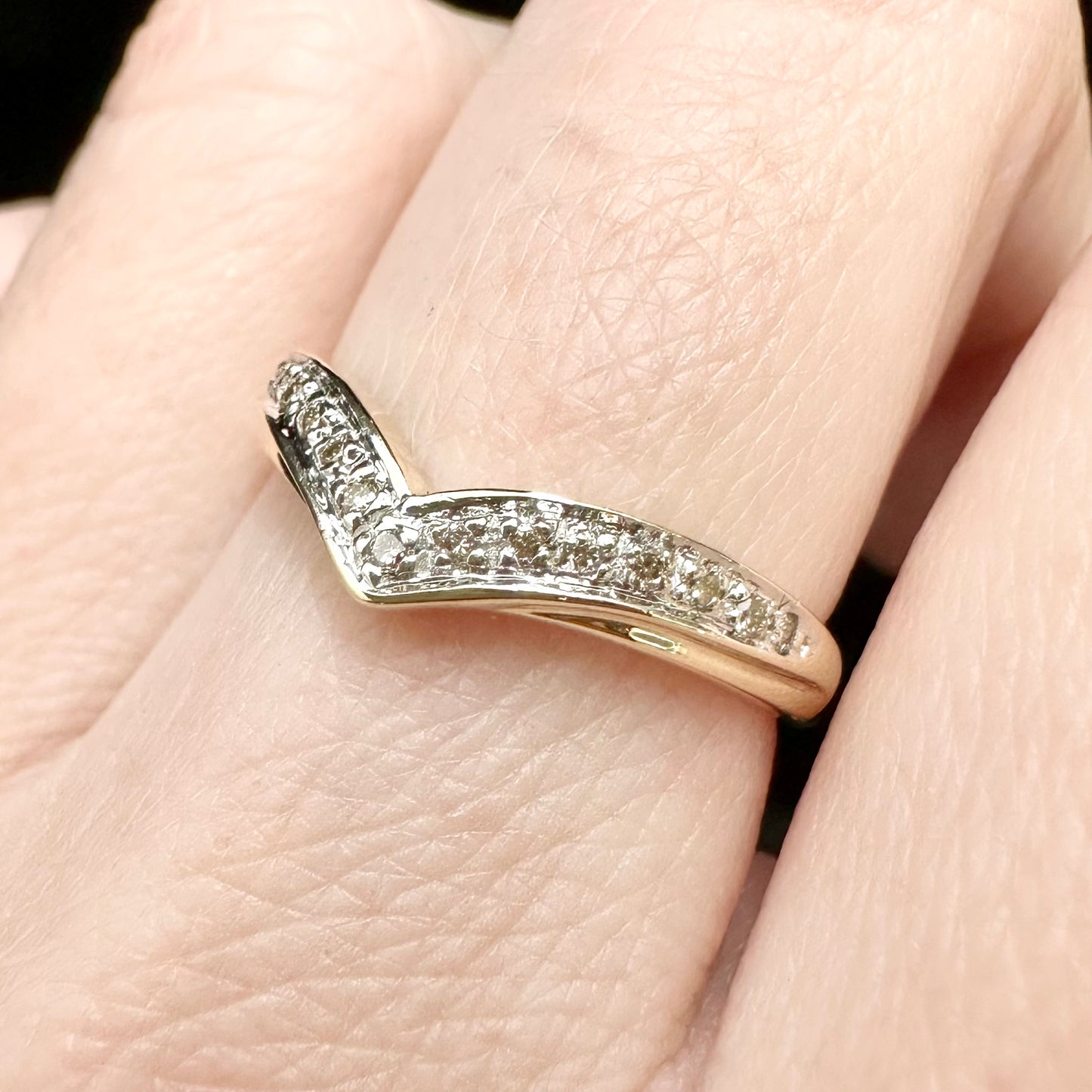 9Ct Yellow Gold .07Ct TW Diamond Wishbone Ring Sz O