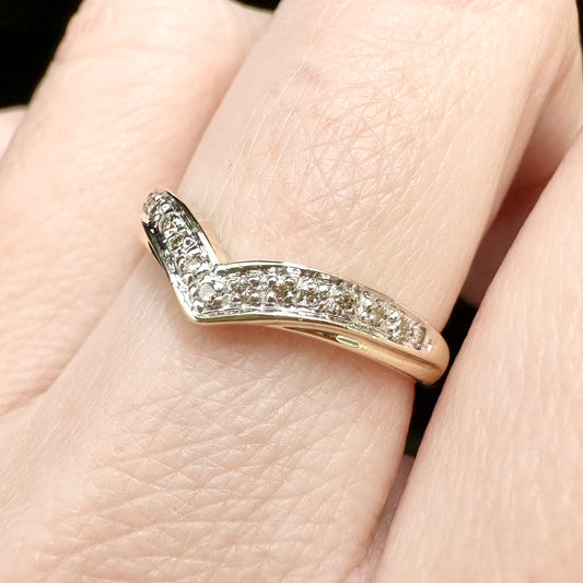 9Ct Yellow Gold .07Ct TW Diamond Wishbone Ring Sz O