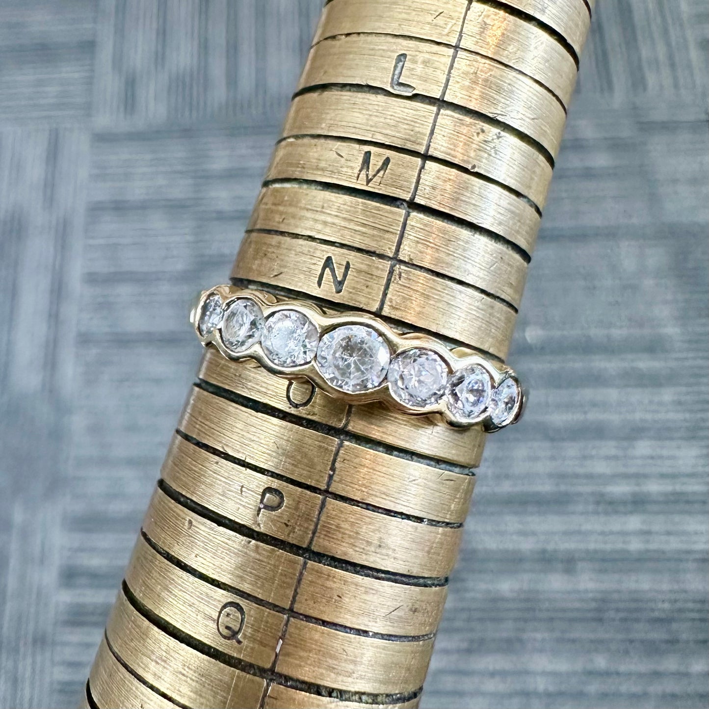 9Ct Yellow Gold .75Ct TW Diamond Simulant Graduating Band Ring Sz N 1/2