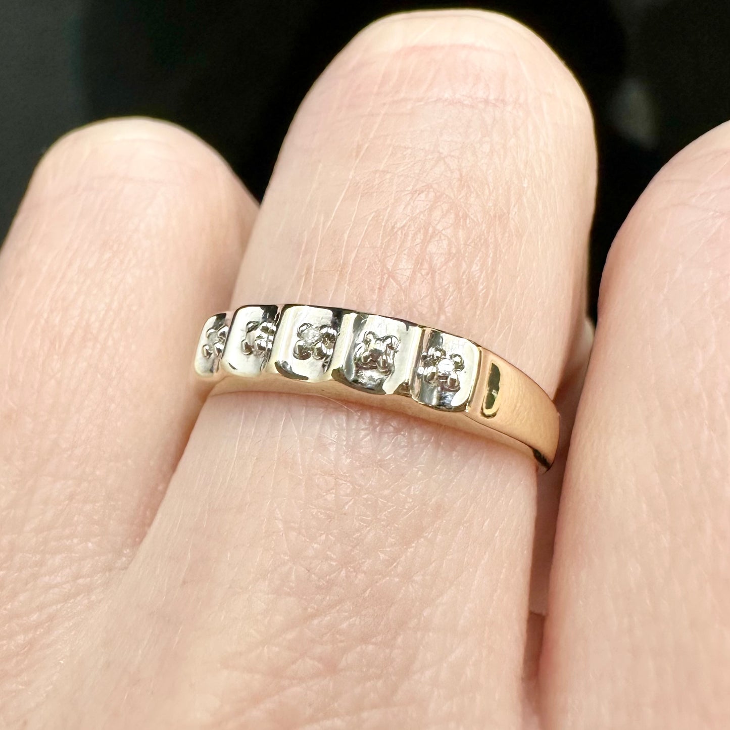 10Ct Two-Tone Gold .015 TW Diamond Set Band Ring Sz N 1/2