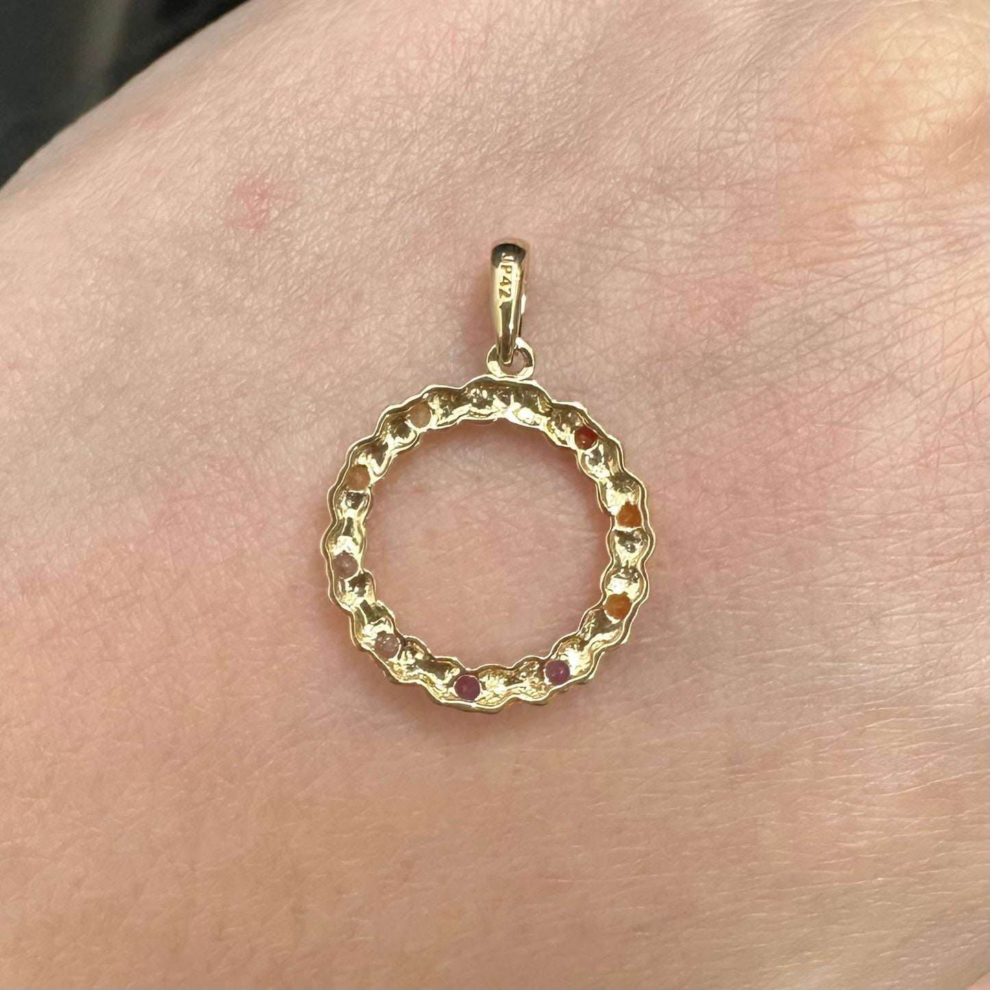 9Ct Yellow Gold Multi-Gemstone Wreath Circle Pendant