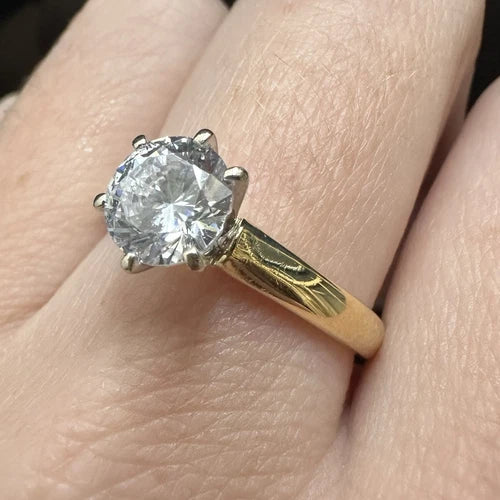 14Ct Yellow Gold 1 Ct TW Diamond Simulant Solitaire Engagement Ring - Sz N 1/2