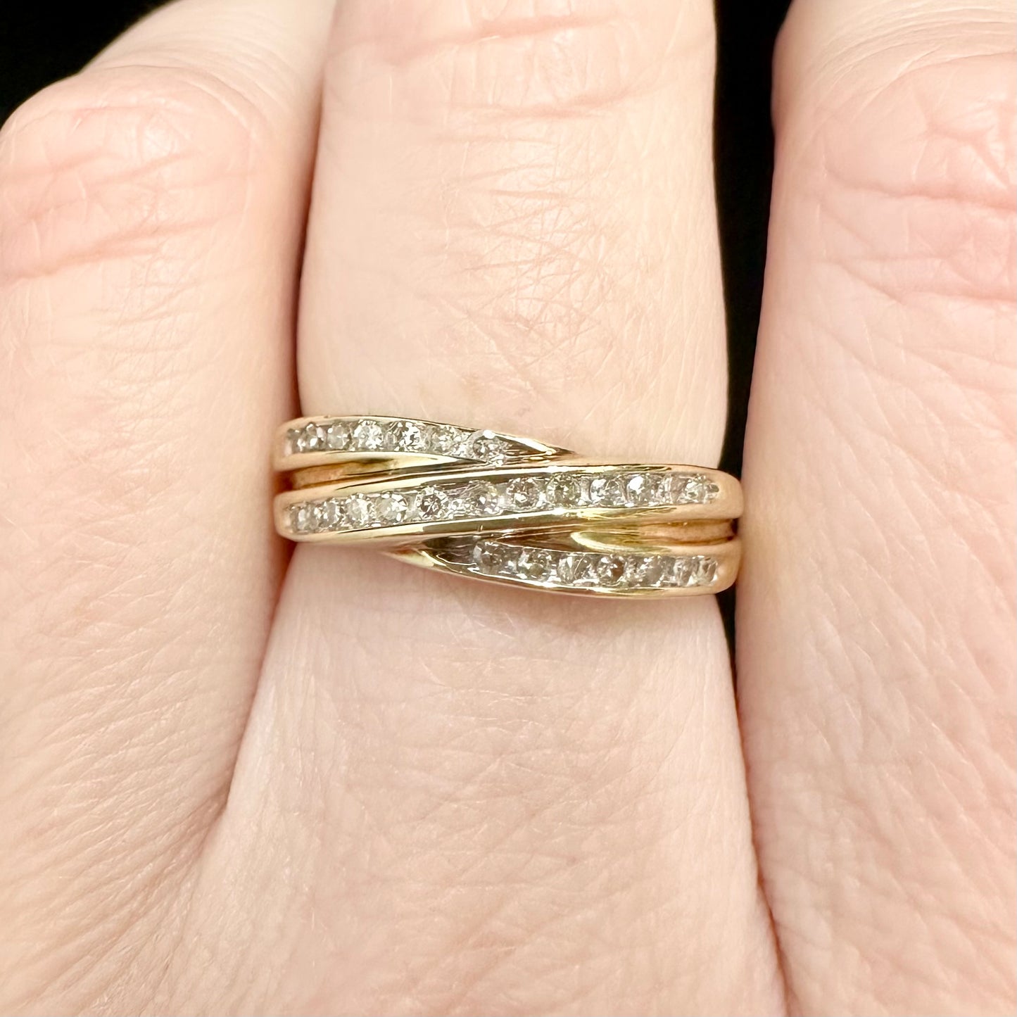 10Ct Yellow Gold .27Ct TW Diamond Crossover Band Ring Sz L 1/2
