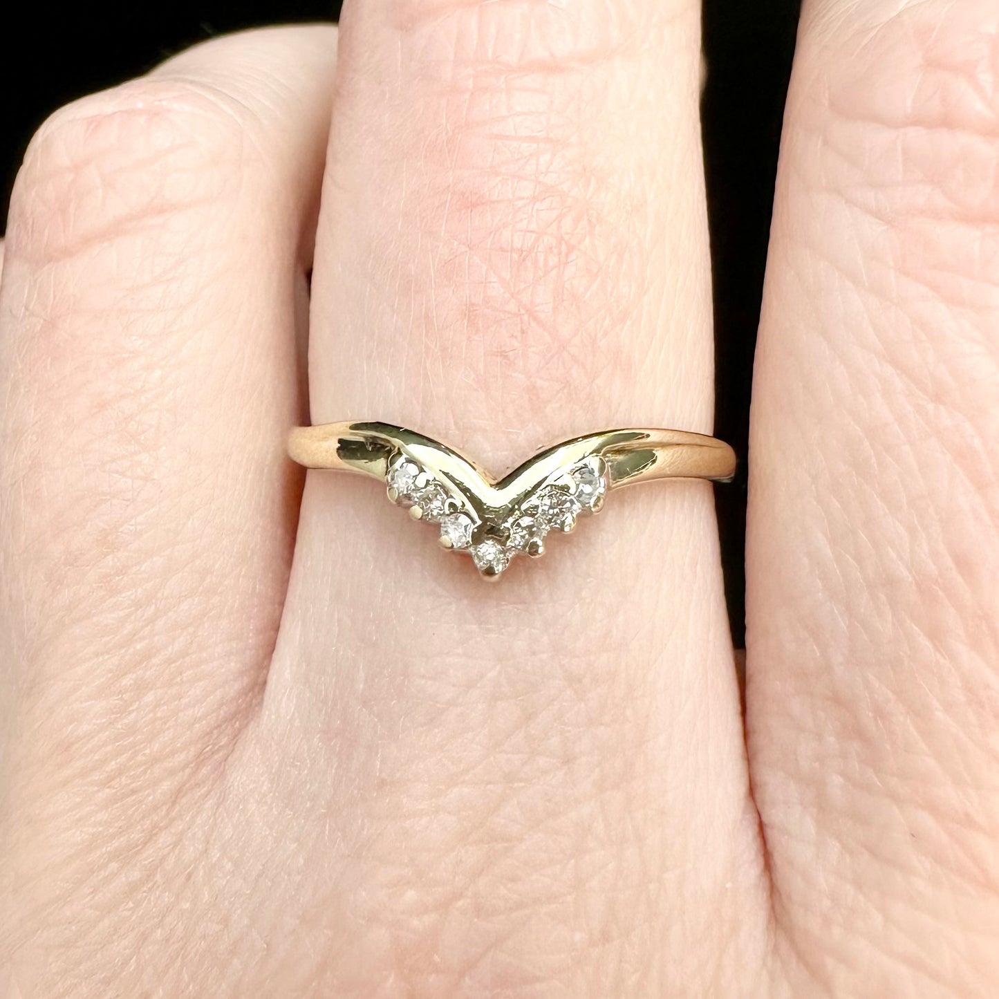 9Ct Yellow Gold .07Ct TW Diamond Wishbone Ring Sz P