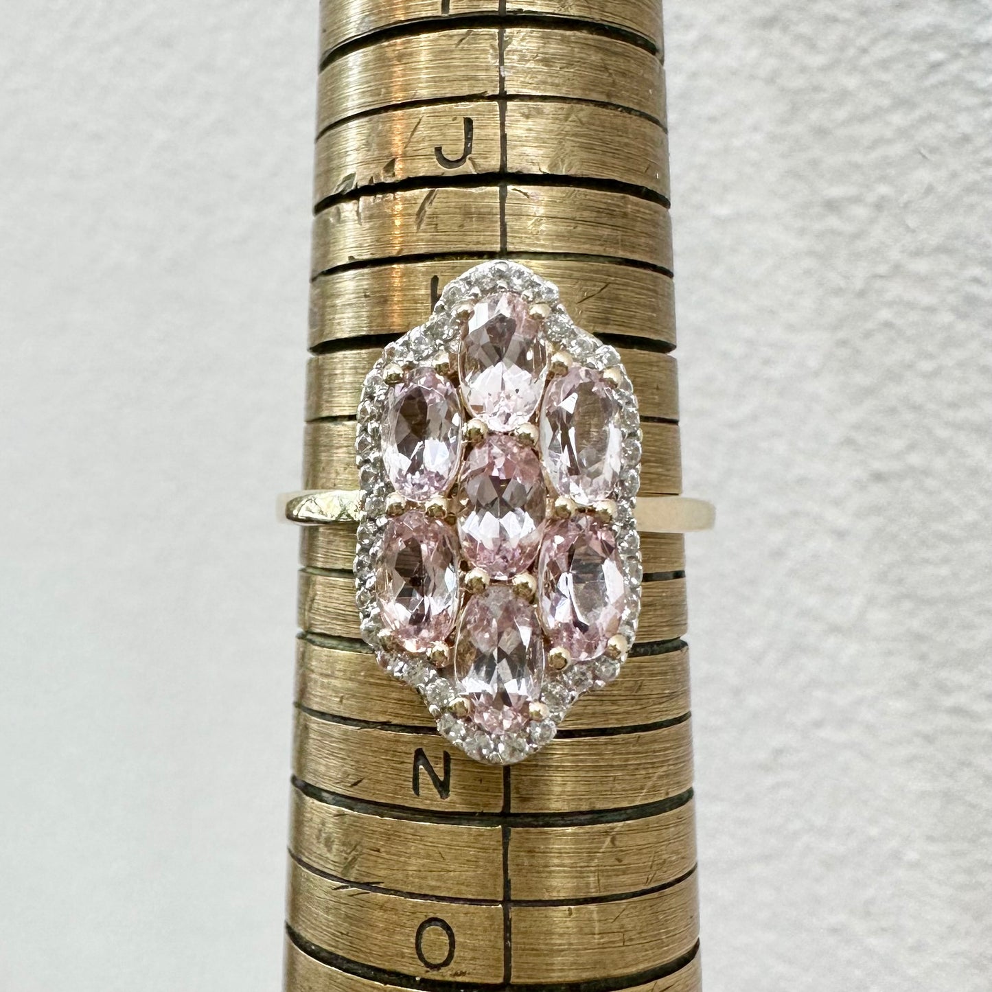 9Ct Yellow Gold Morganite & Diamond Simulant Set Ring Sz L 1/2