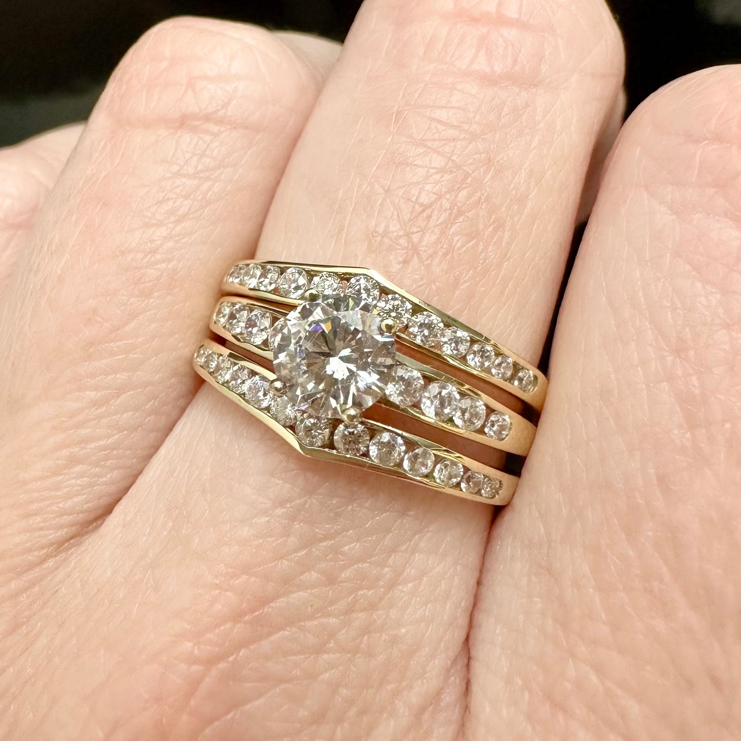 9Ct Yellow Gold 1.5 Carat TW Diamond Simulant Bridal Ring Set Sz O 1/2