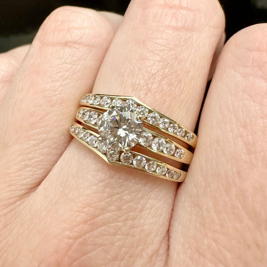 9Ct Yellow Gold 1.5 Carat TW Diamond Simulant Bridal Ring Set Sz O 1/2