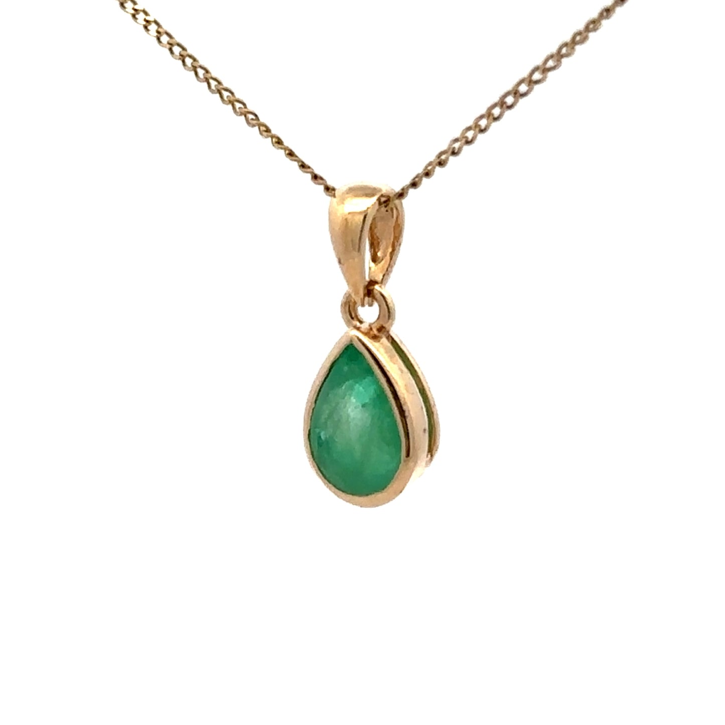 9Ct Yellow Gold Bezel Set Teardrop Emerald Pendant