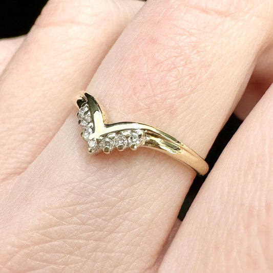 9Ct Yellow Gold .07Ct TW Diamond Wishbone Ring Sz P