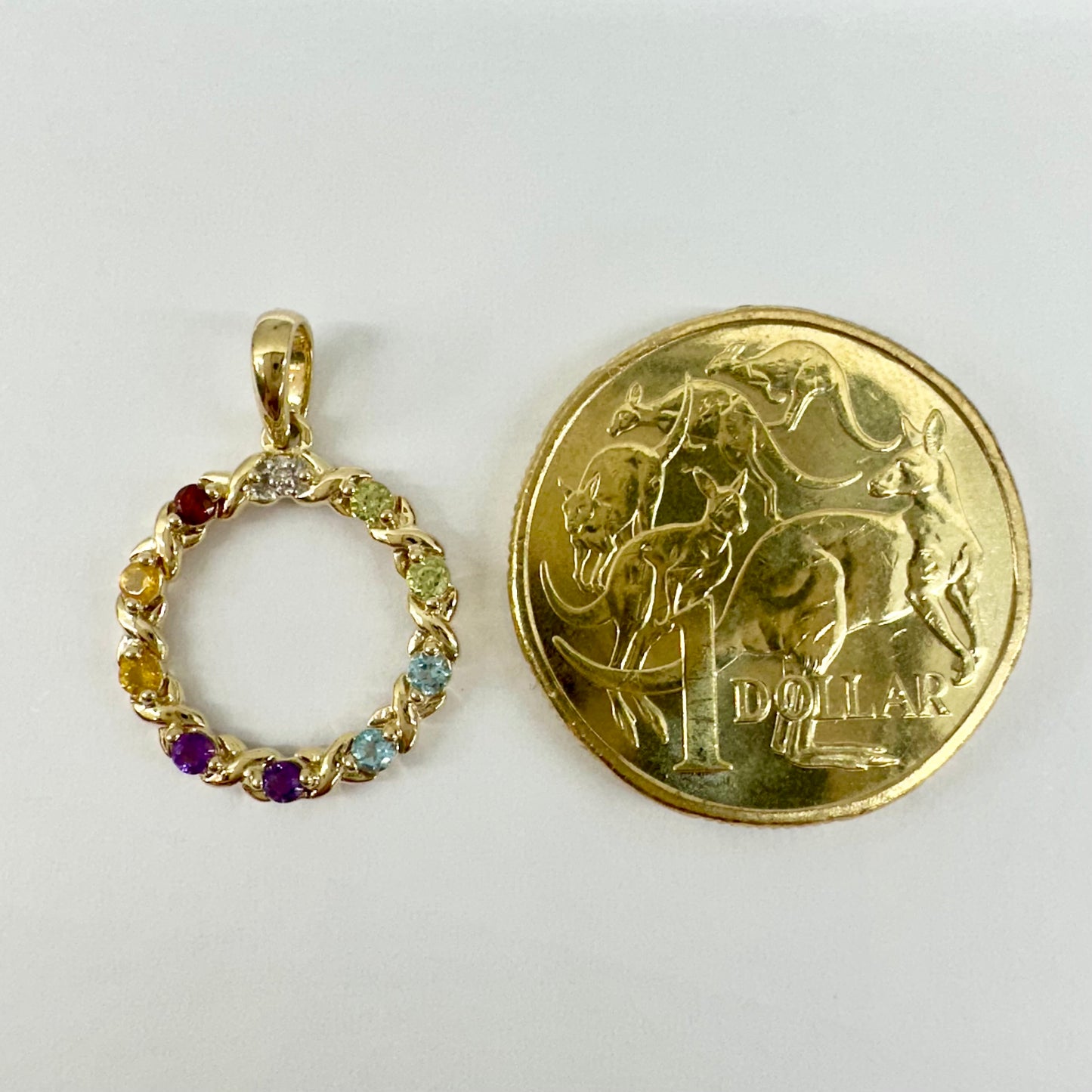 9Ct Yellow Gold Multi-Gemstone Wreath Circle Pendant