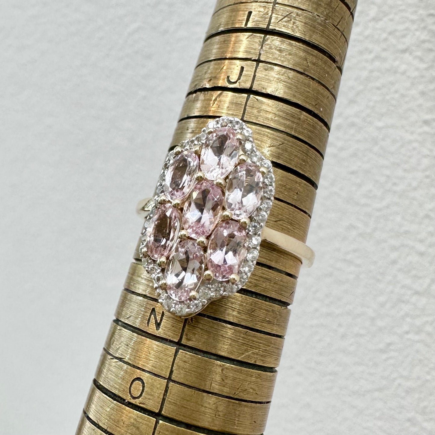 9Ct Yellow Gold Morganite & Diamond Simulant Set Ring Sz L 1/2