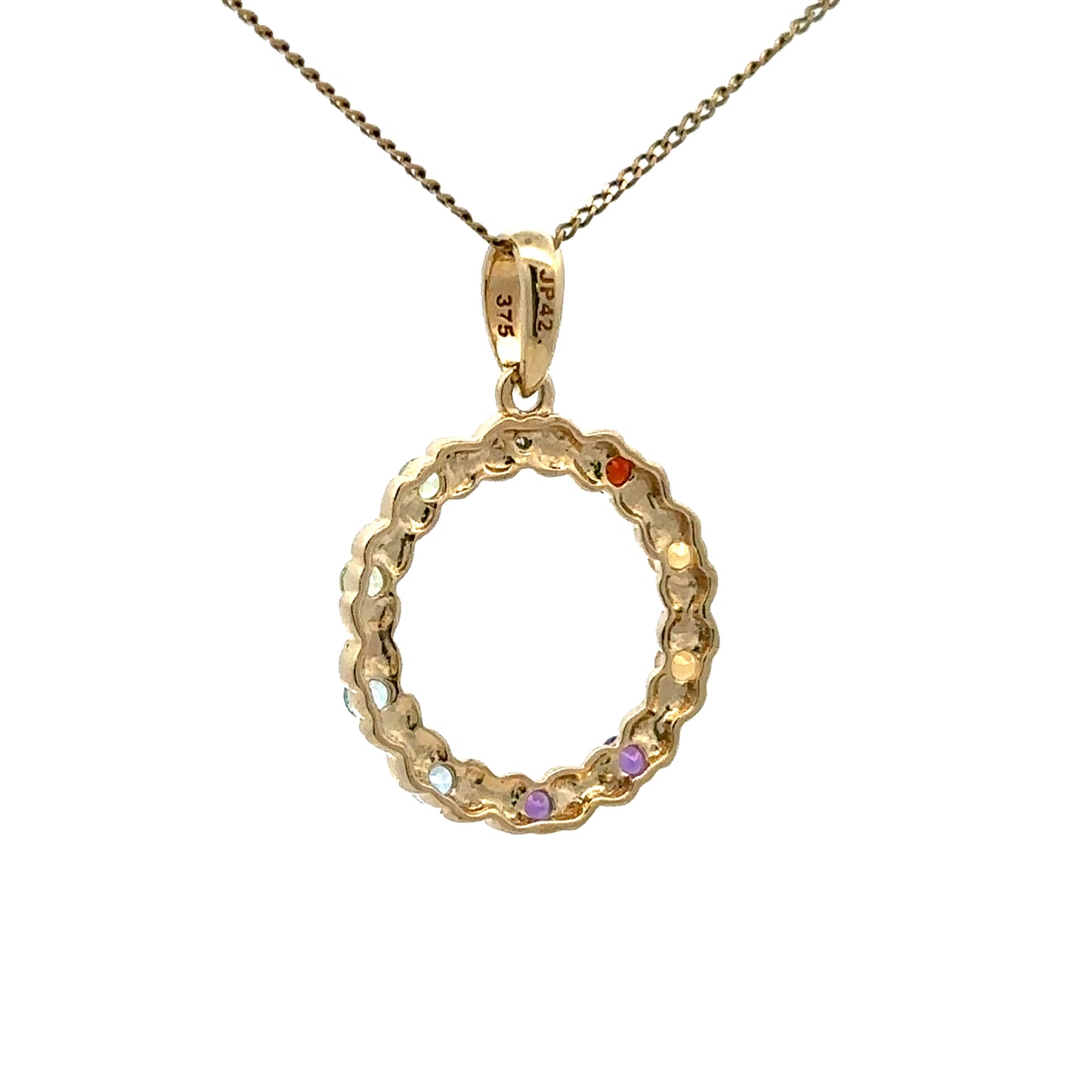 9Ct Yellow Gold Multi-Gemstone Wreath Circle Pendant