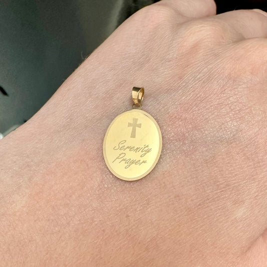 9Ct Yellow Gold God Grant Me The Serenity Prayer Double-Sided Pendant