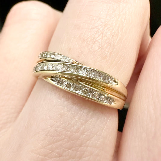 10Ct Yellow Gold .27Ct TW Diamond Crossover Band Ring Sz L 1/2