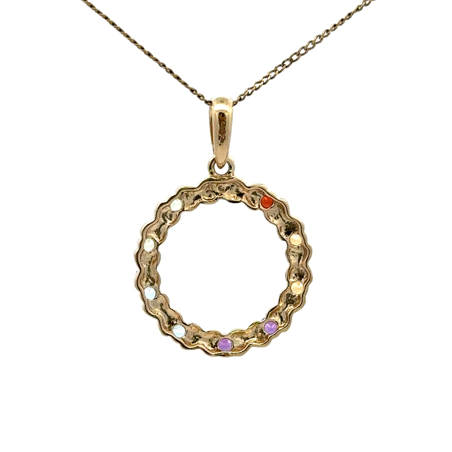 9Ct Yellow Gold Multi-Gemstone Wreath Circle Pendant