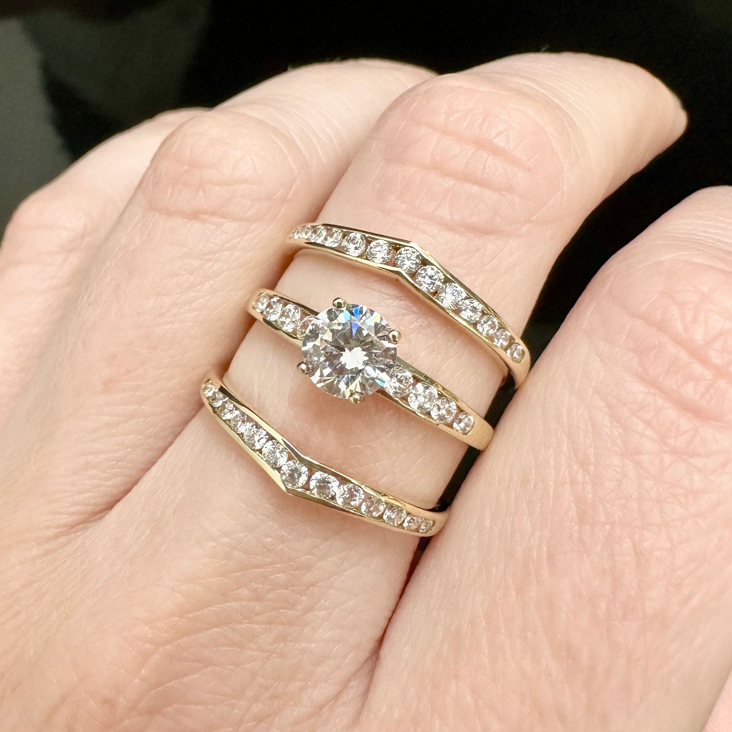 9Ct Yellow Gold 1.5 Carat TW Diamond Simulant Bridal Ring Set Sz O 1/2