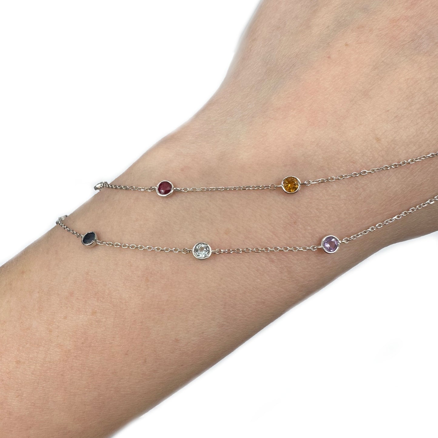 14Ct White Gold Multi-Gemstone Trace Necklace 50cm