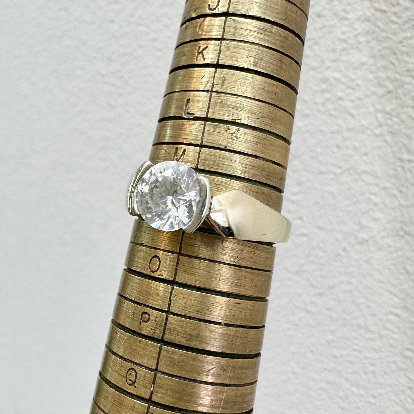 9Ct Two-Toned Gold 1.30Ct TW Diamond Simulant Solitaire Bezel Set Ring Sz N