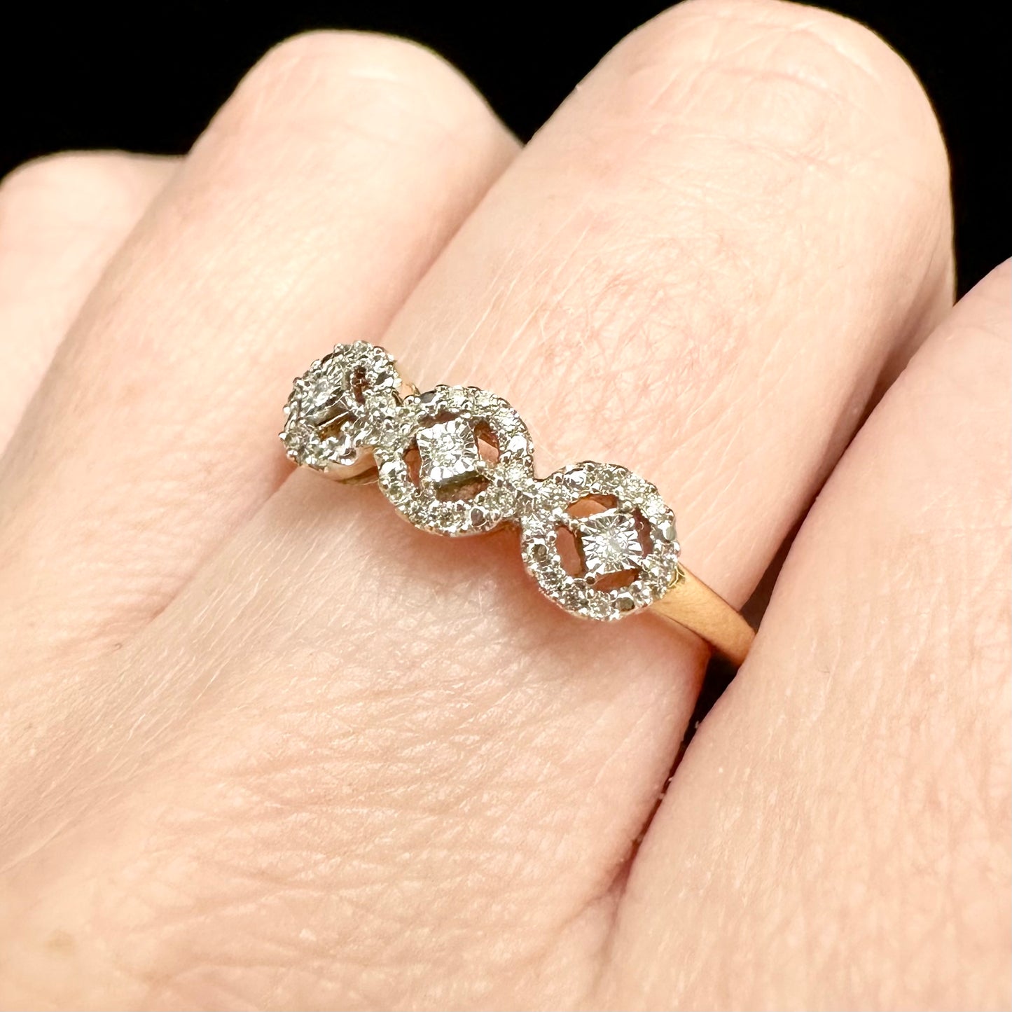 9Ct Yellow Gold Diamond Set Band Ring Sz P 1/2