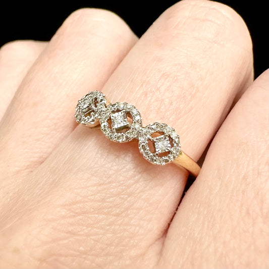 9Ct Yellow Gold Diamond Set Band Ring Sz P 1/2