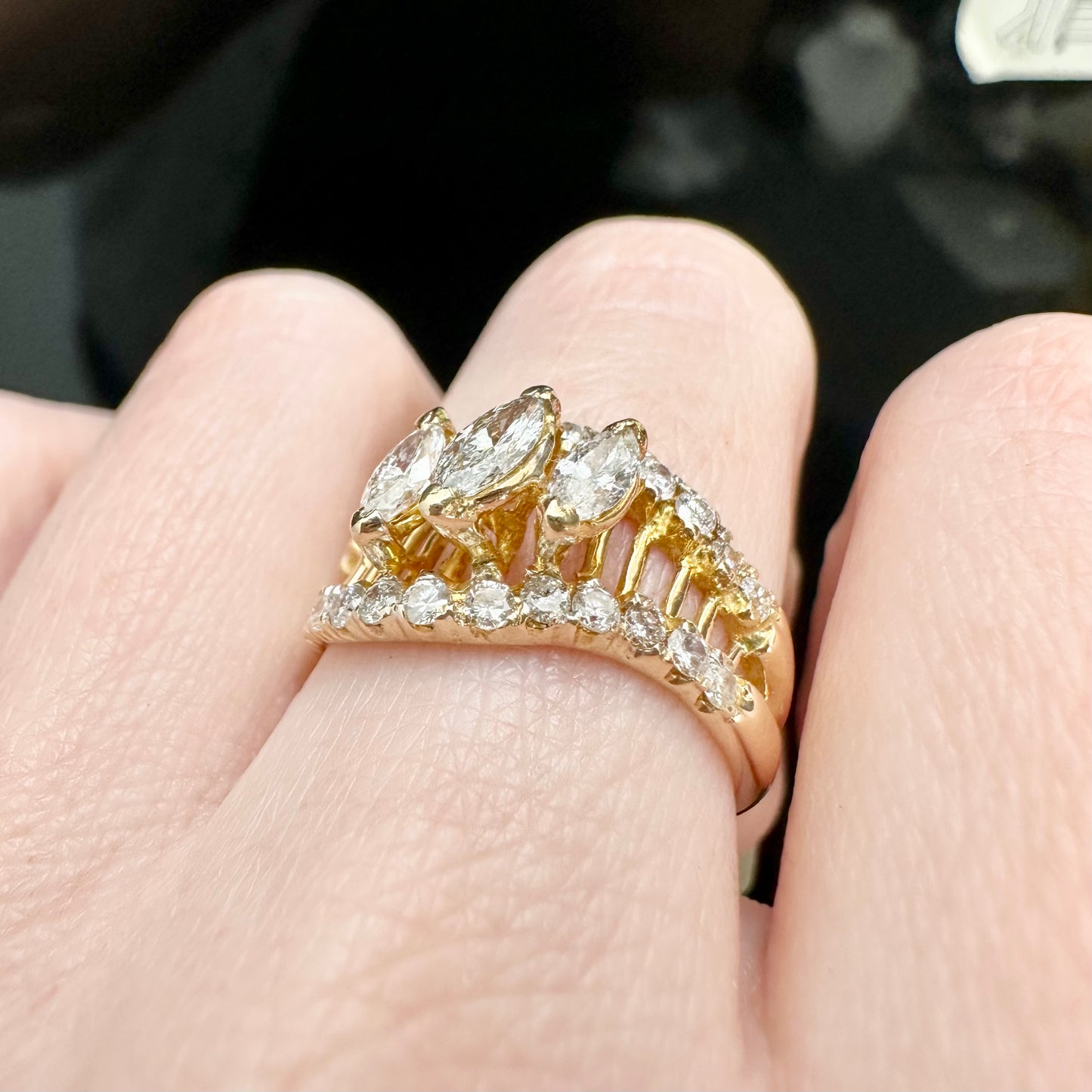 18Ct Yellow Gold 1.00Ct TW Diamond Dress Ring Sz M 1/2