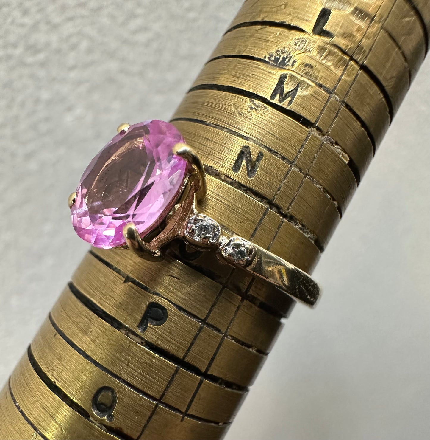9Ct Yellow Gold Pink Gemstone Ring With Diamonds