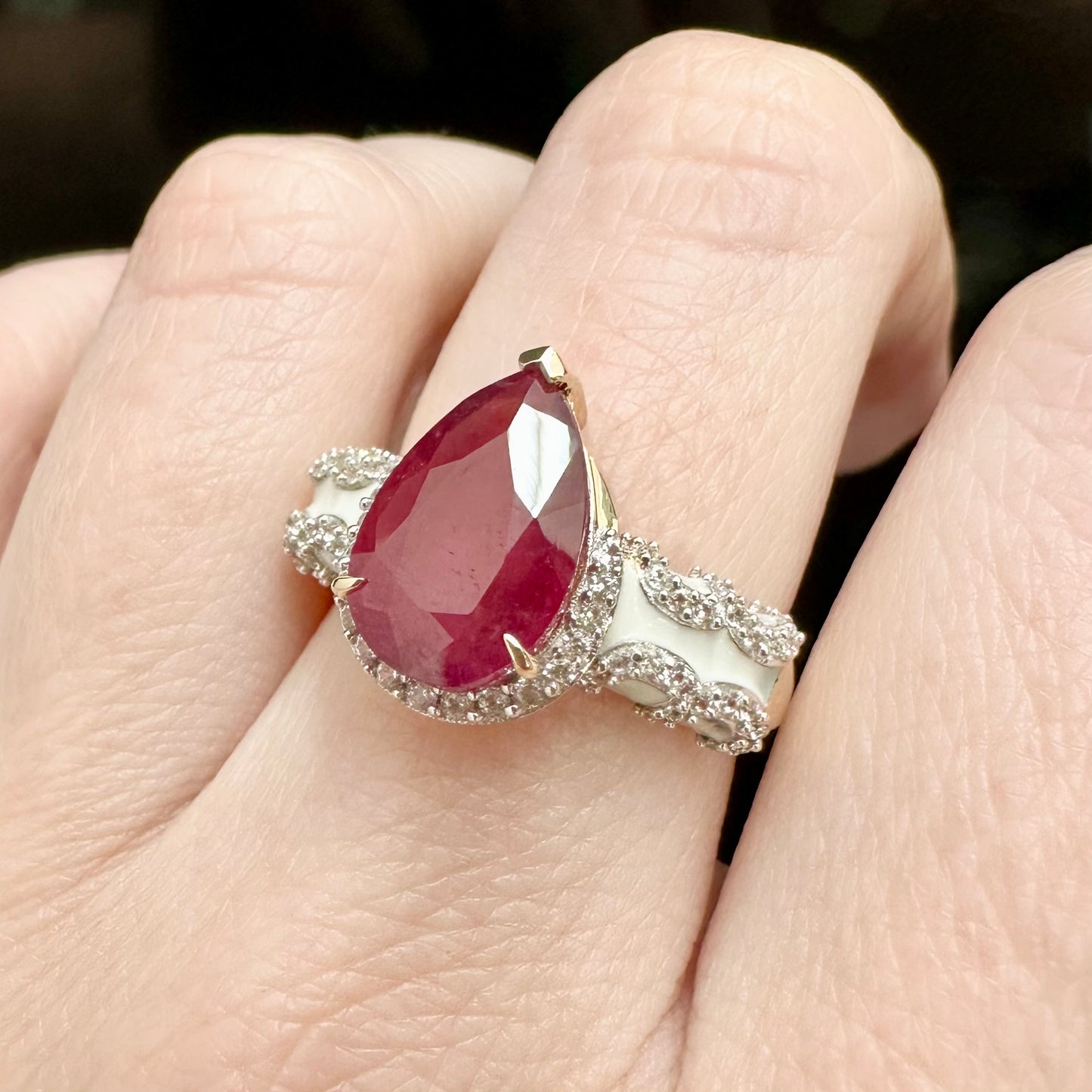 9Ct Yellow Gold Pink Tourmaline & Diamond Simulant Ring Sz N 1/2