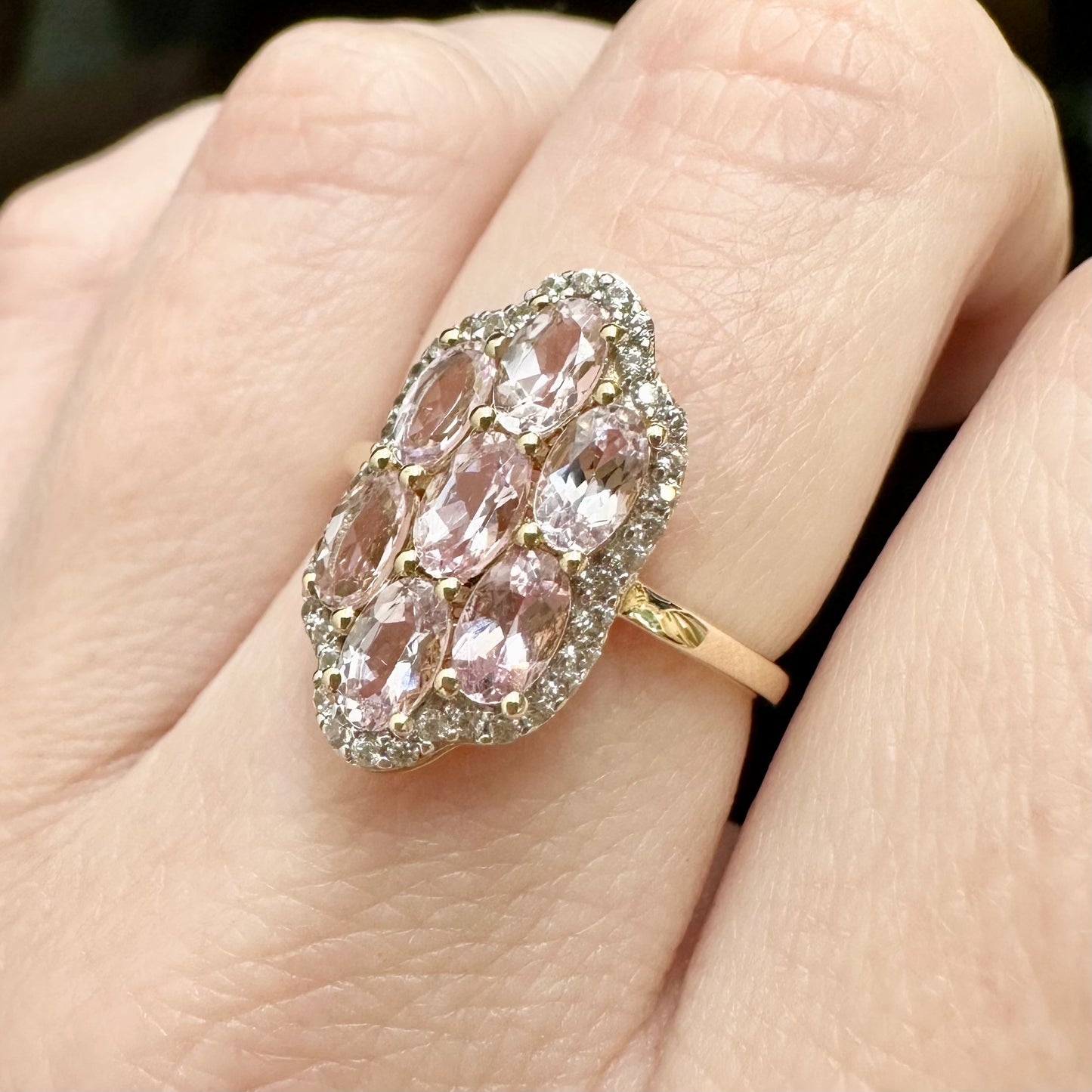 9Ct Yellow Gold Morganite & Diamond Simulant Set Ring Sz L 1/2