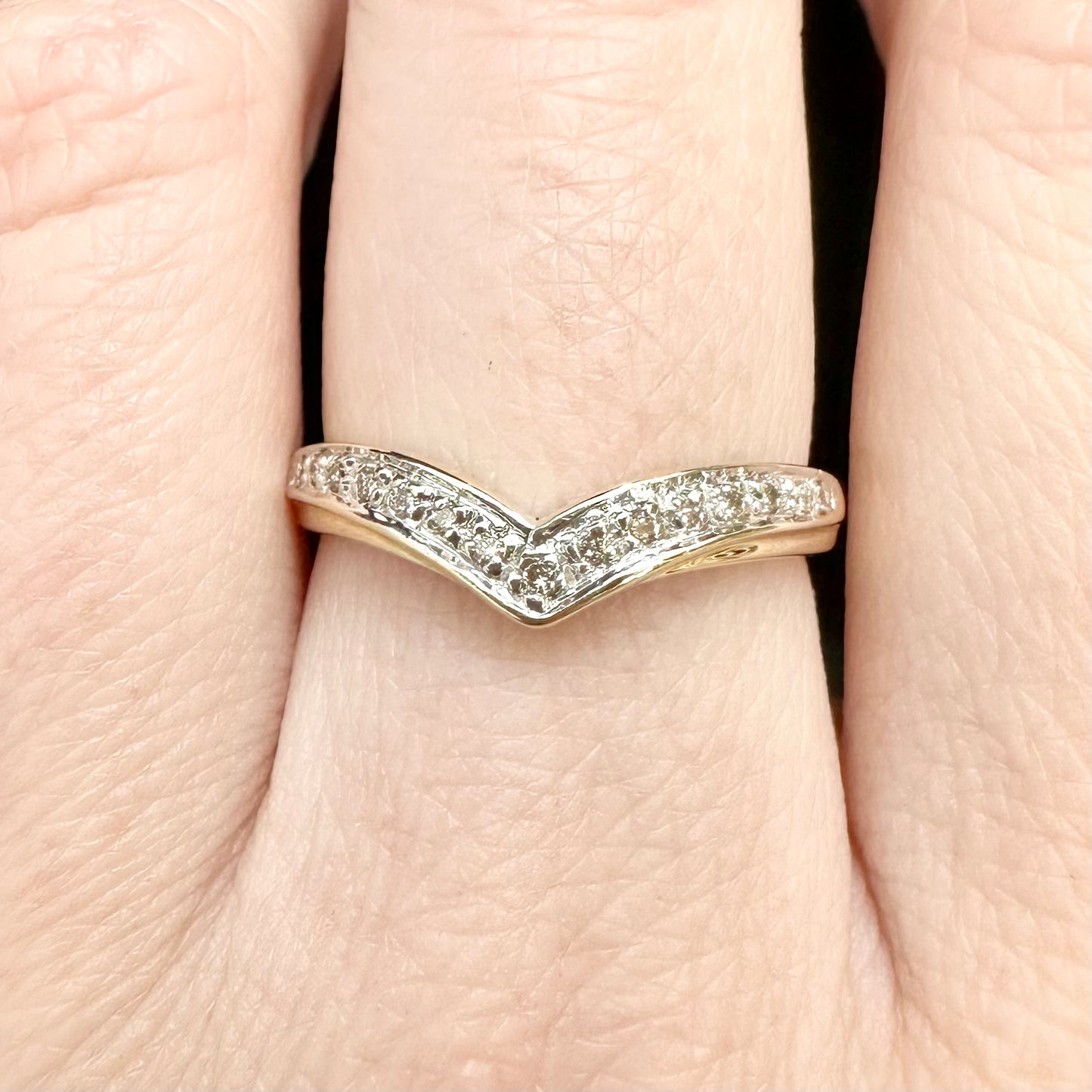 9Ct Yellow Gold .07Ct TW Diamond Wishbone Ring Sz O