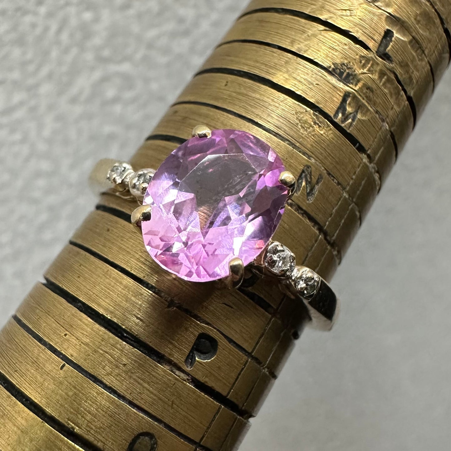 9Ct Yellow Gold Pink Gemstone Ring With Diamonds