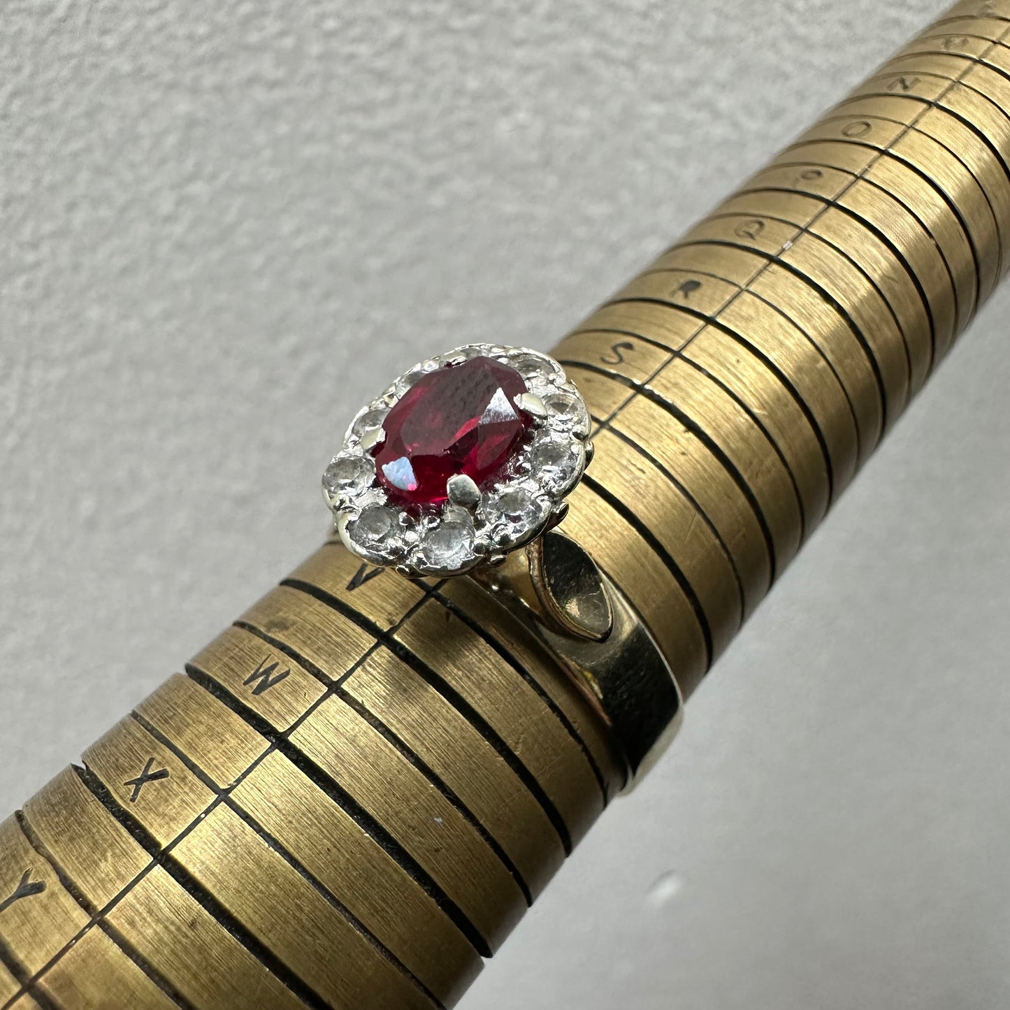 9Ct Yellow Gold Created Ruby With CZ Halo