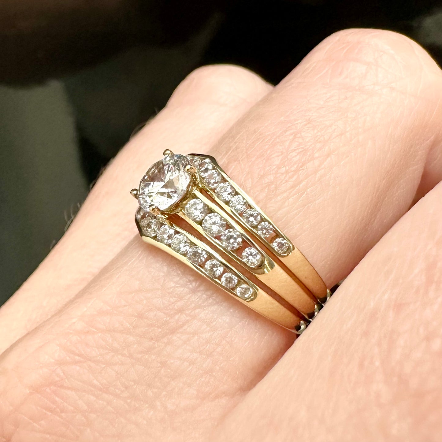 9Ct Yellow Gold 1.5 Carat TW Diamond Simulant Bridal Ring Set Sz O 1/2