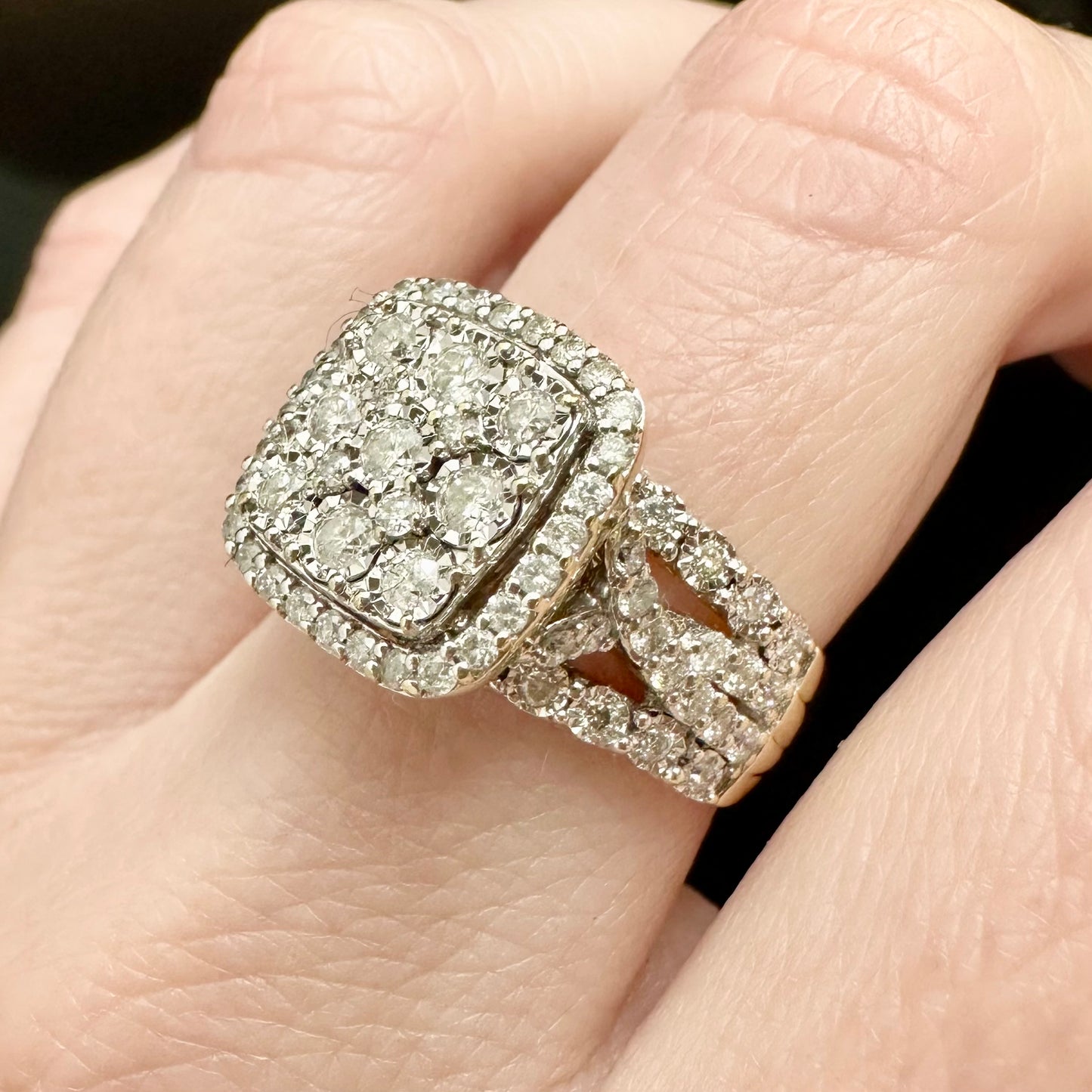 9Ct Yellow Gold 1.00Ct TW Diamond Cluster Ring Sz N