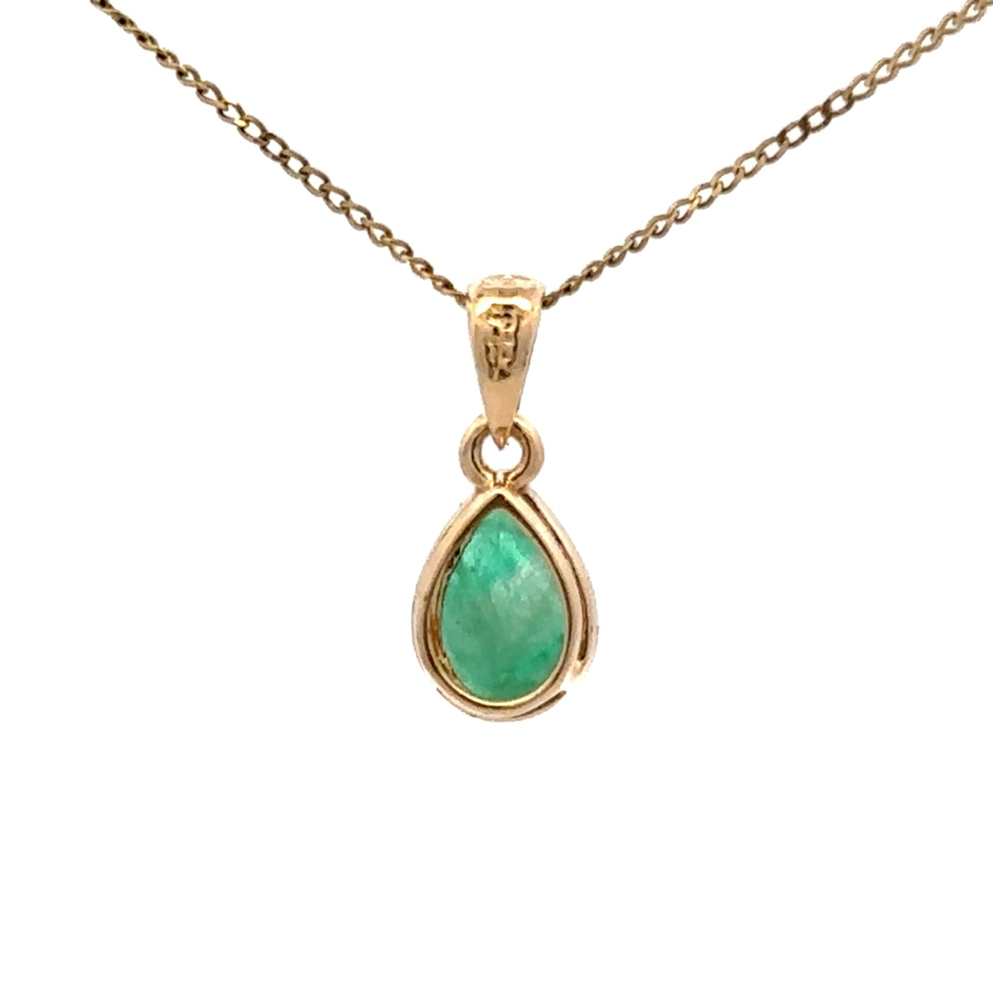 9Ct Yellow Gold Bezel Set Teardrop Emerald Pendant