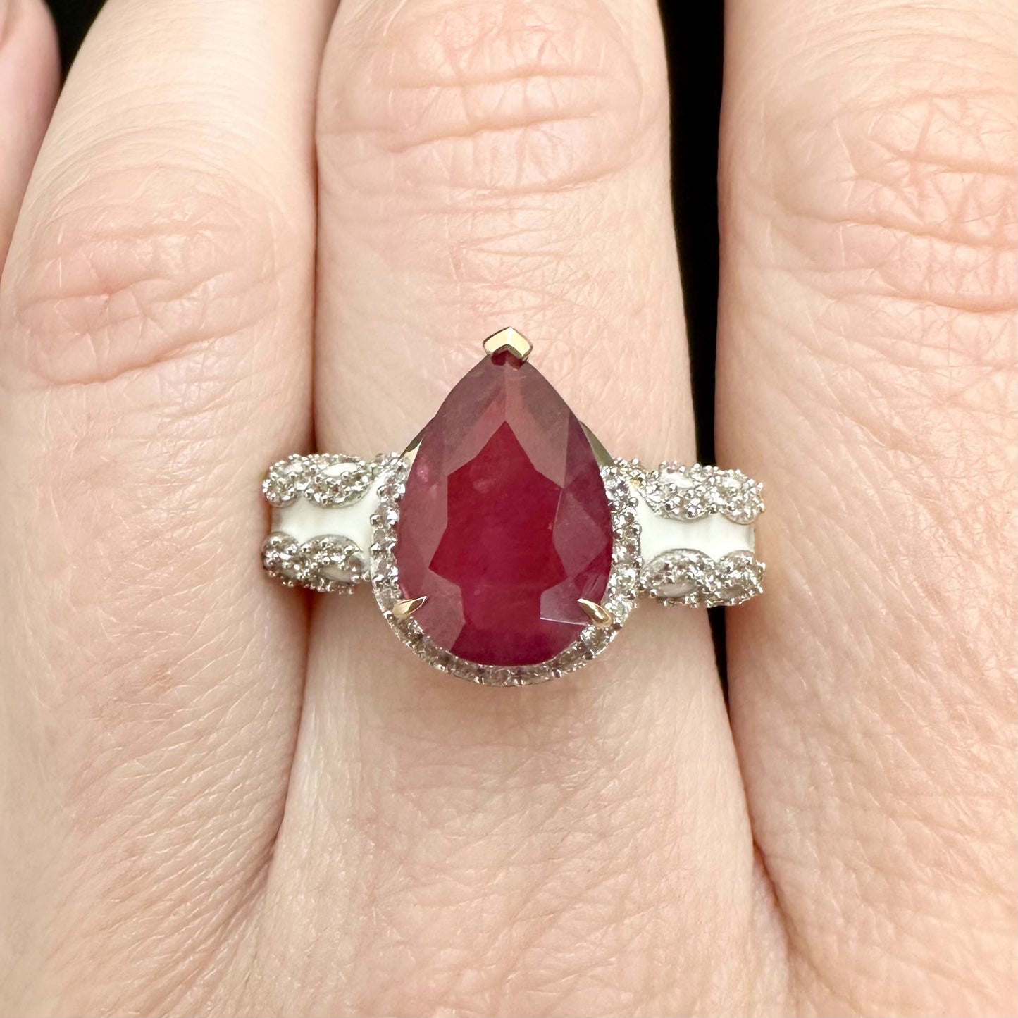 9Ct Yellow Gold Pink Tourmaline & Diamond Simulant Ring Sz N 1/2