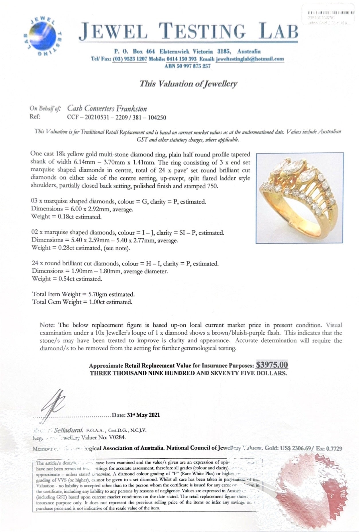 18Ct Yellow Gold 1.00Ct TW Diamond Dress Ring Sz M 1/2