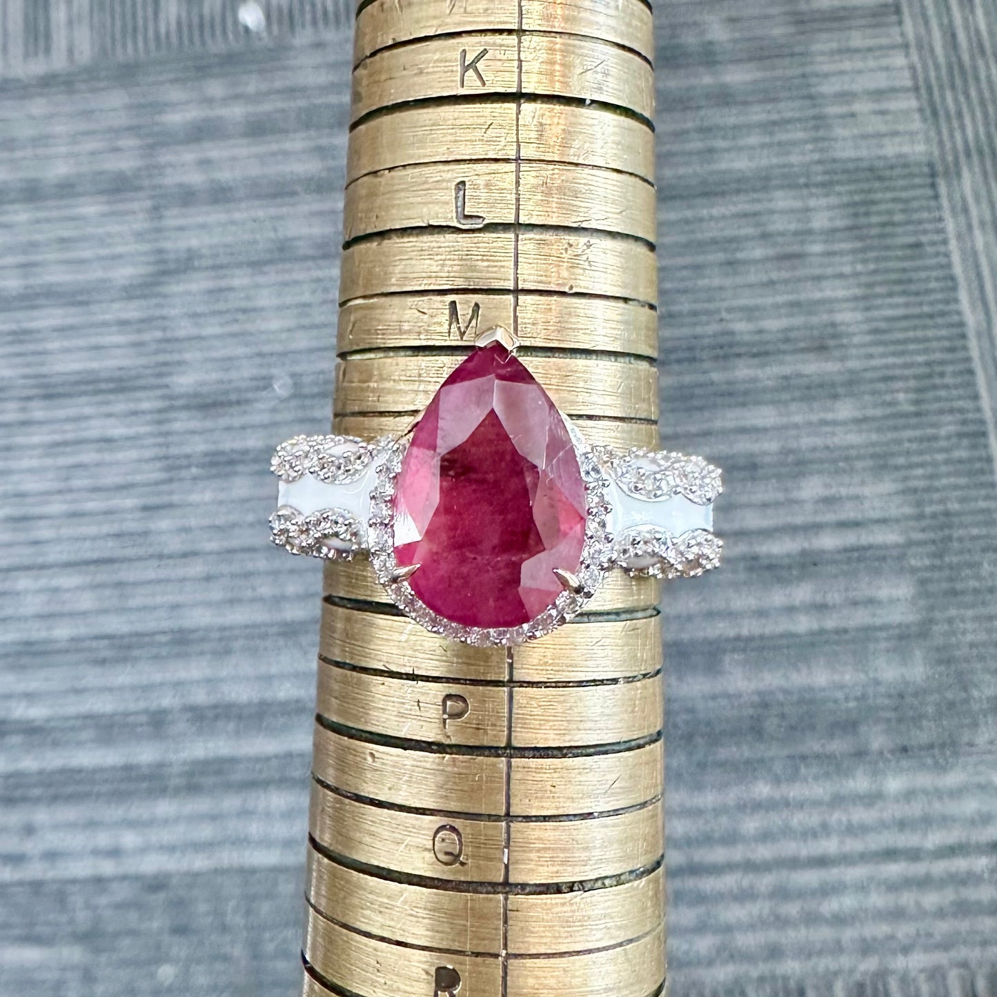 9Ct Yellow Gold Pink Tourmaline & Diamond Simulant Ring Sz N 1/2