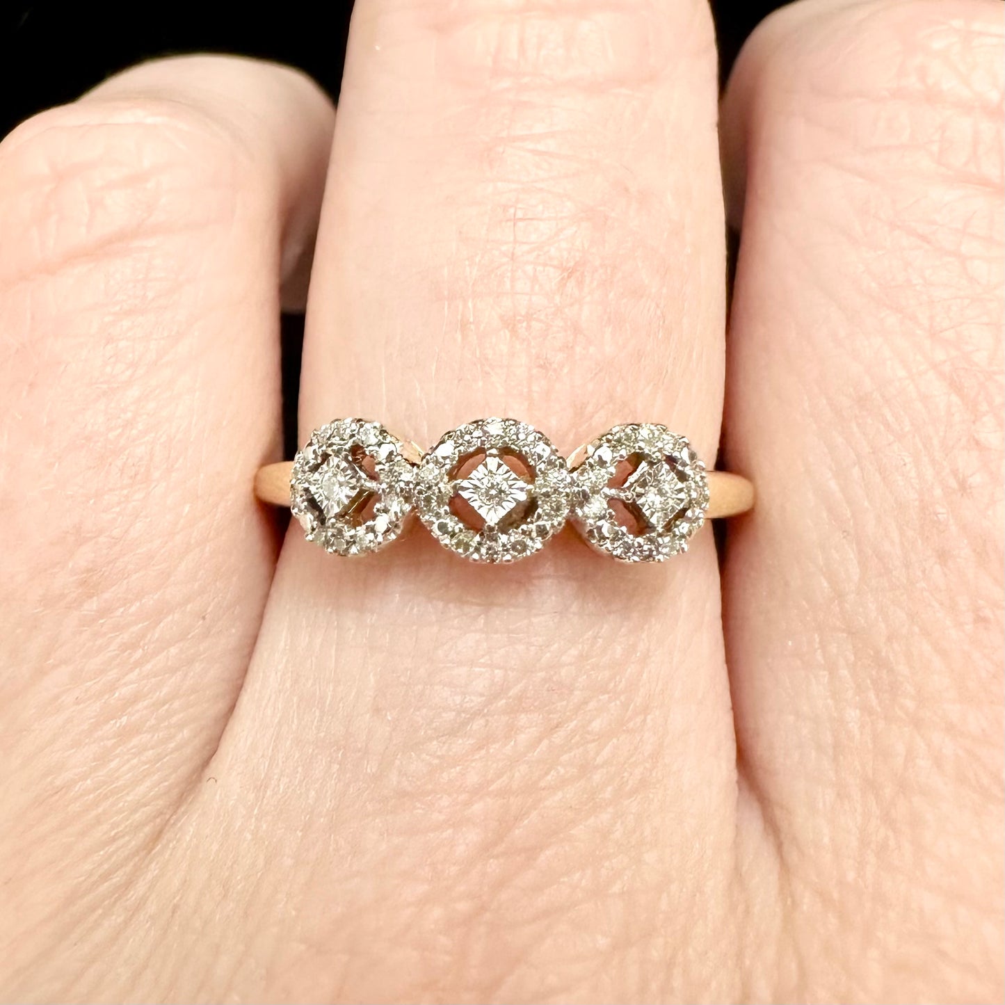 9Ct Yellow Gold Diamond Set Band Ring Sz P 1/2