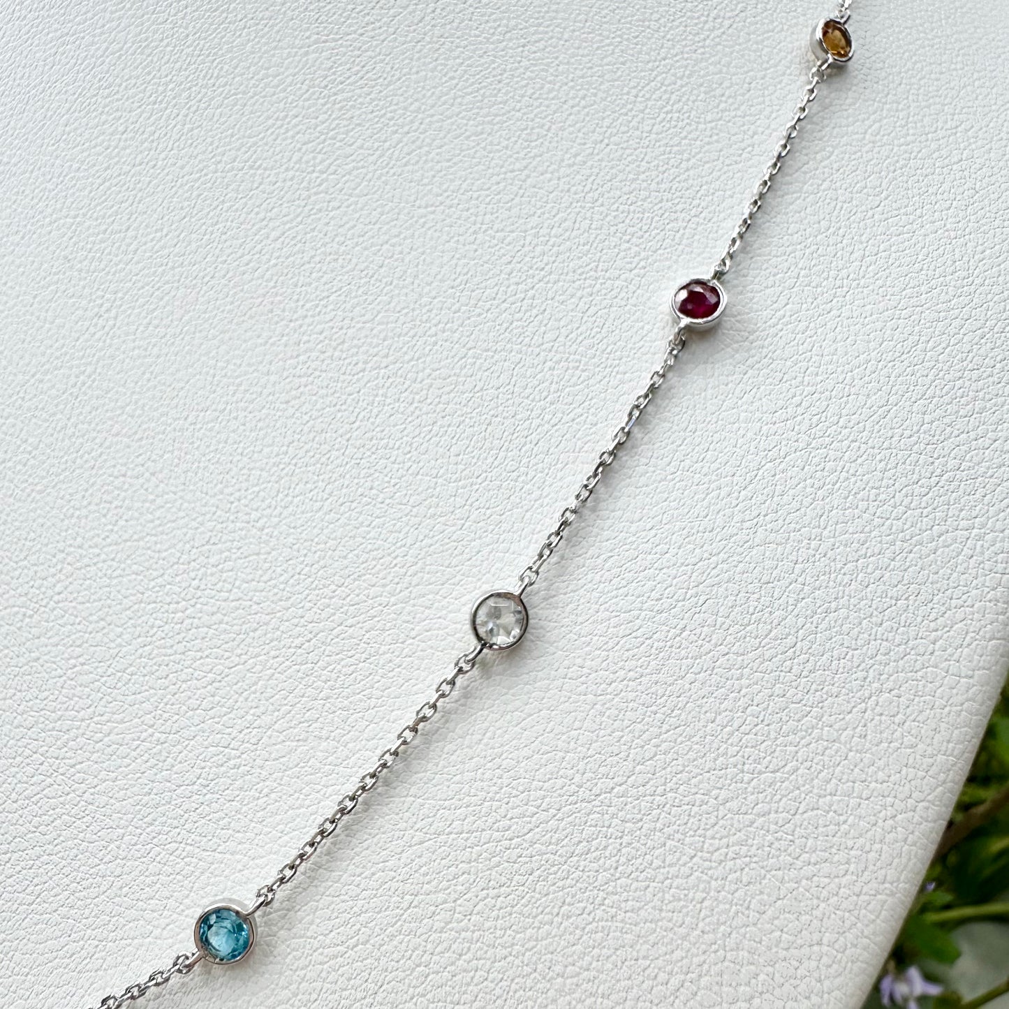 14Ct White Gold Multi-Gemstone Trace Necklace 50cm