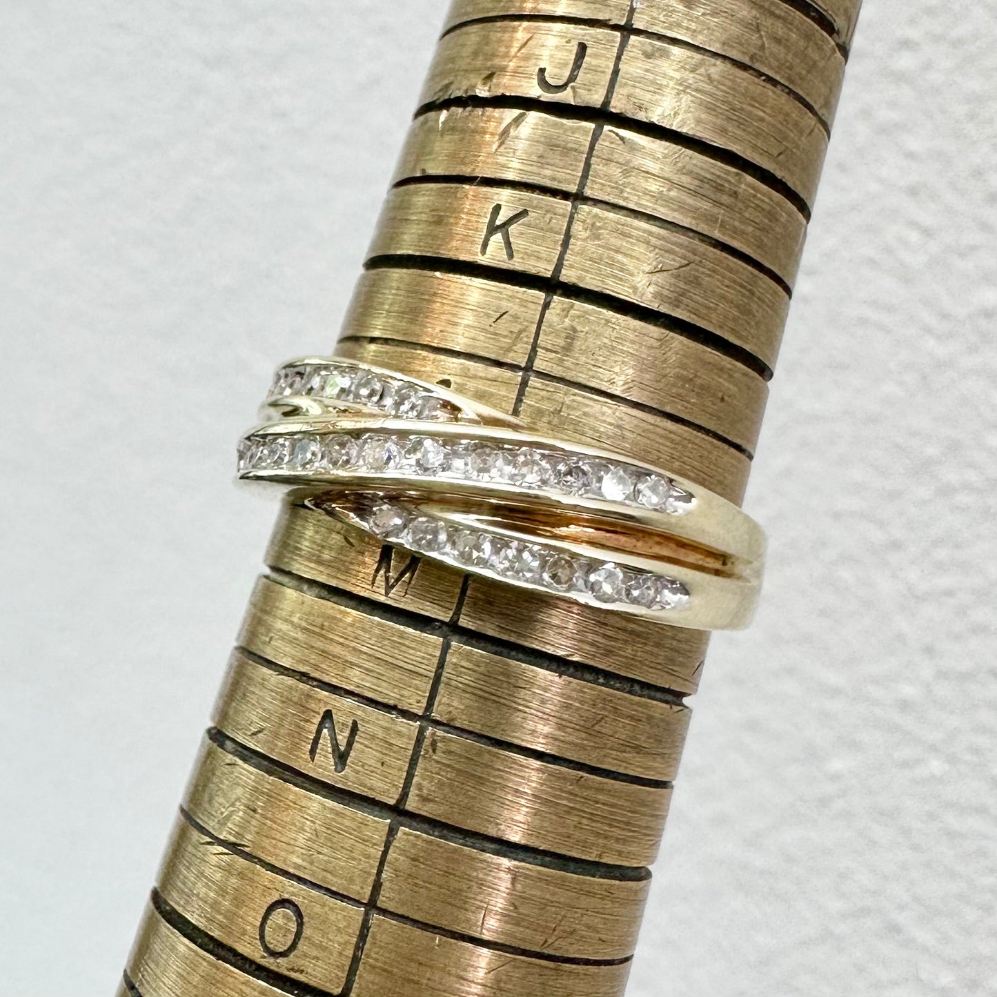 10Ct Yellow Gold .27Ct TW Diamond Crossover Band Ring Sz L 1/2