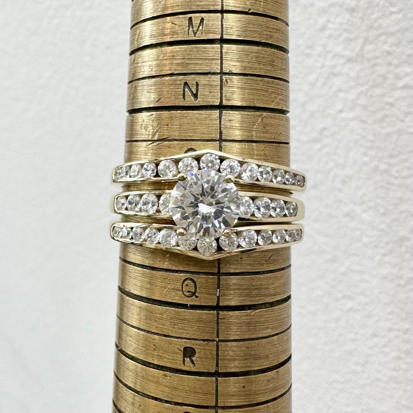 9Ct Yellow Gold 1.5 Carat TW Diamond Simulant Bridal Ring Set Sz O 1/2