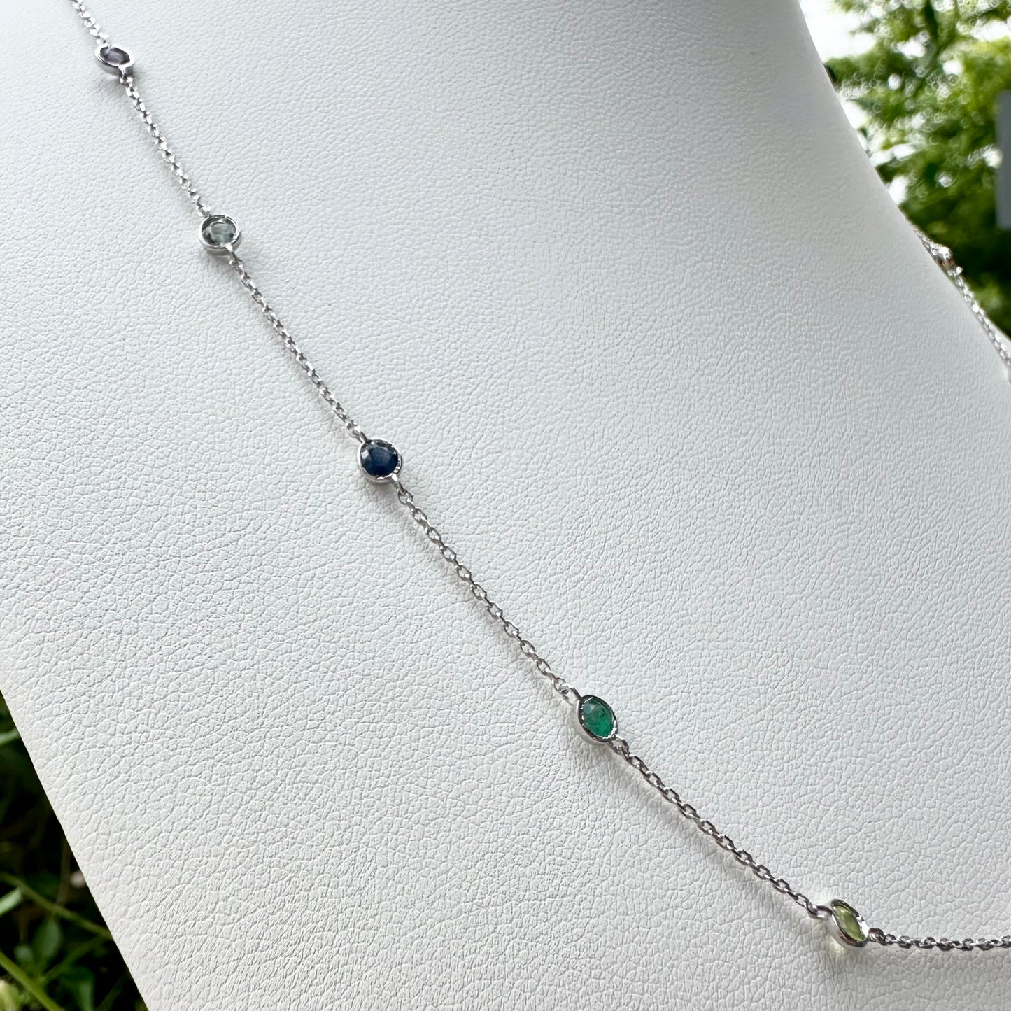 14Ct White Gold Multi-Gemstone Trace Necklace 50cm