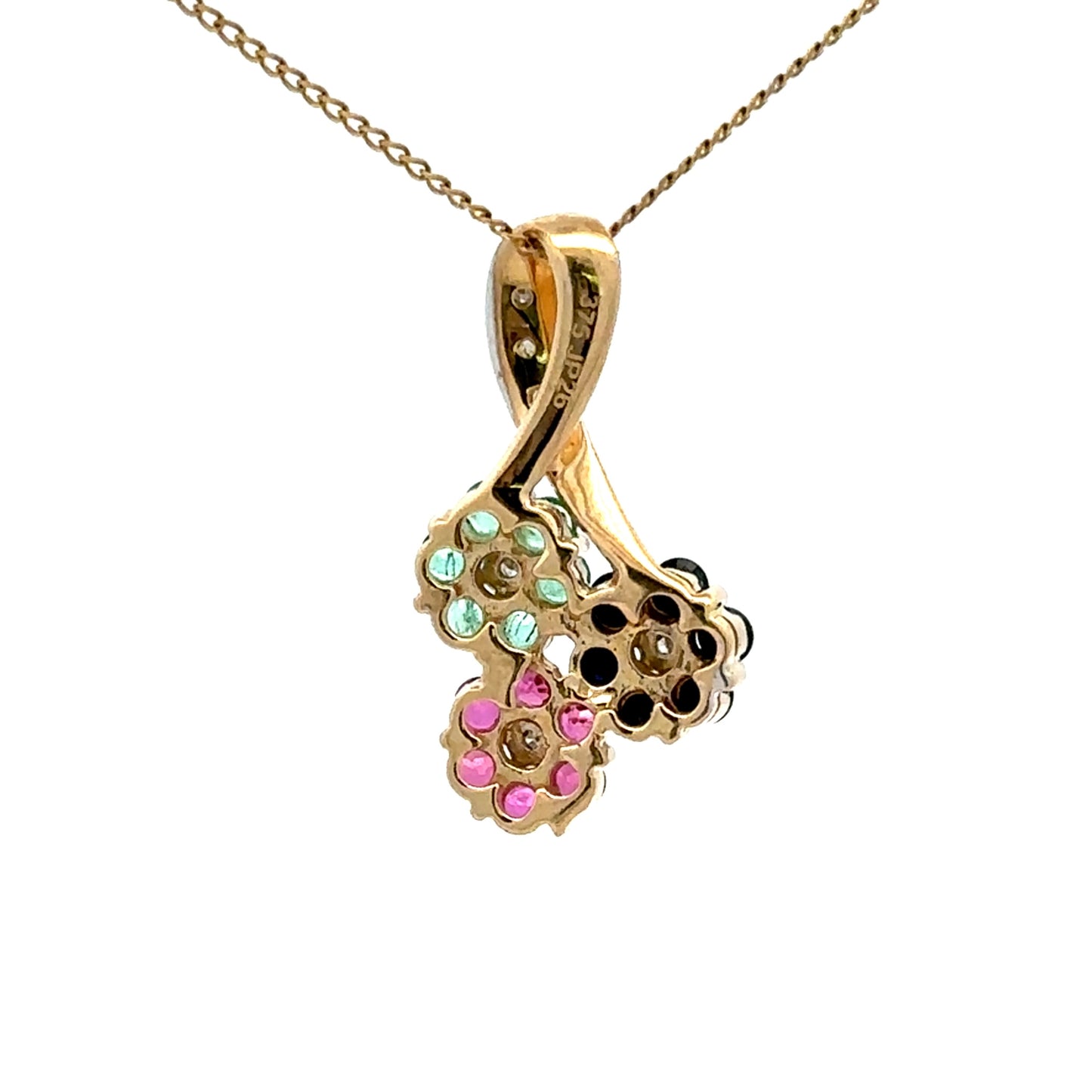 9Ct Yellow Gold Natural Sapphire, Ruby, Emerald and Diamond Floral Slider Pendant