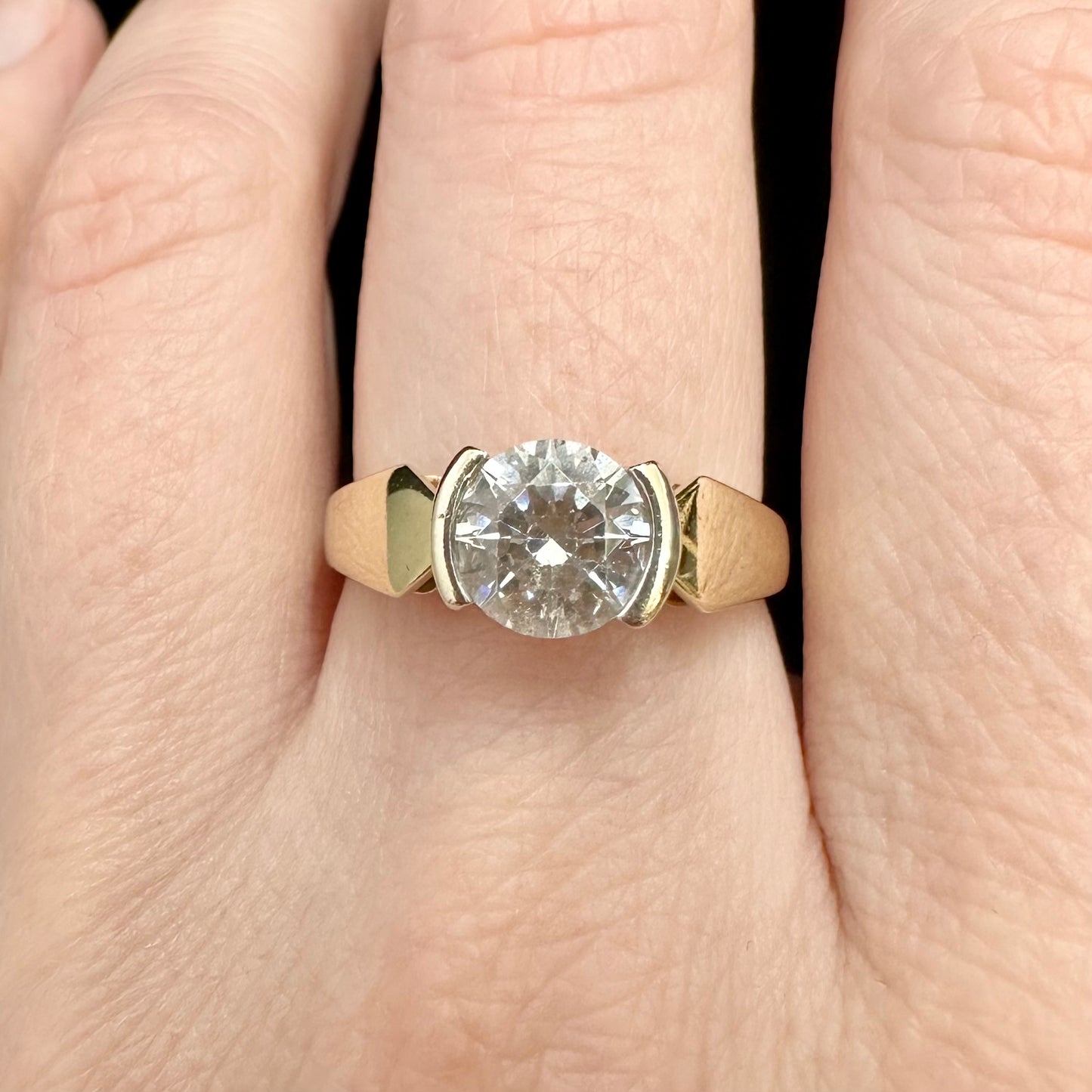 9Ct Two-Toned Gold 1.30Ct TW Diamond Simulant Solitaire Bezel Set Ring Sz N