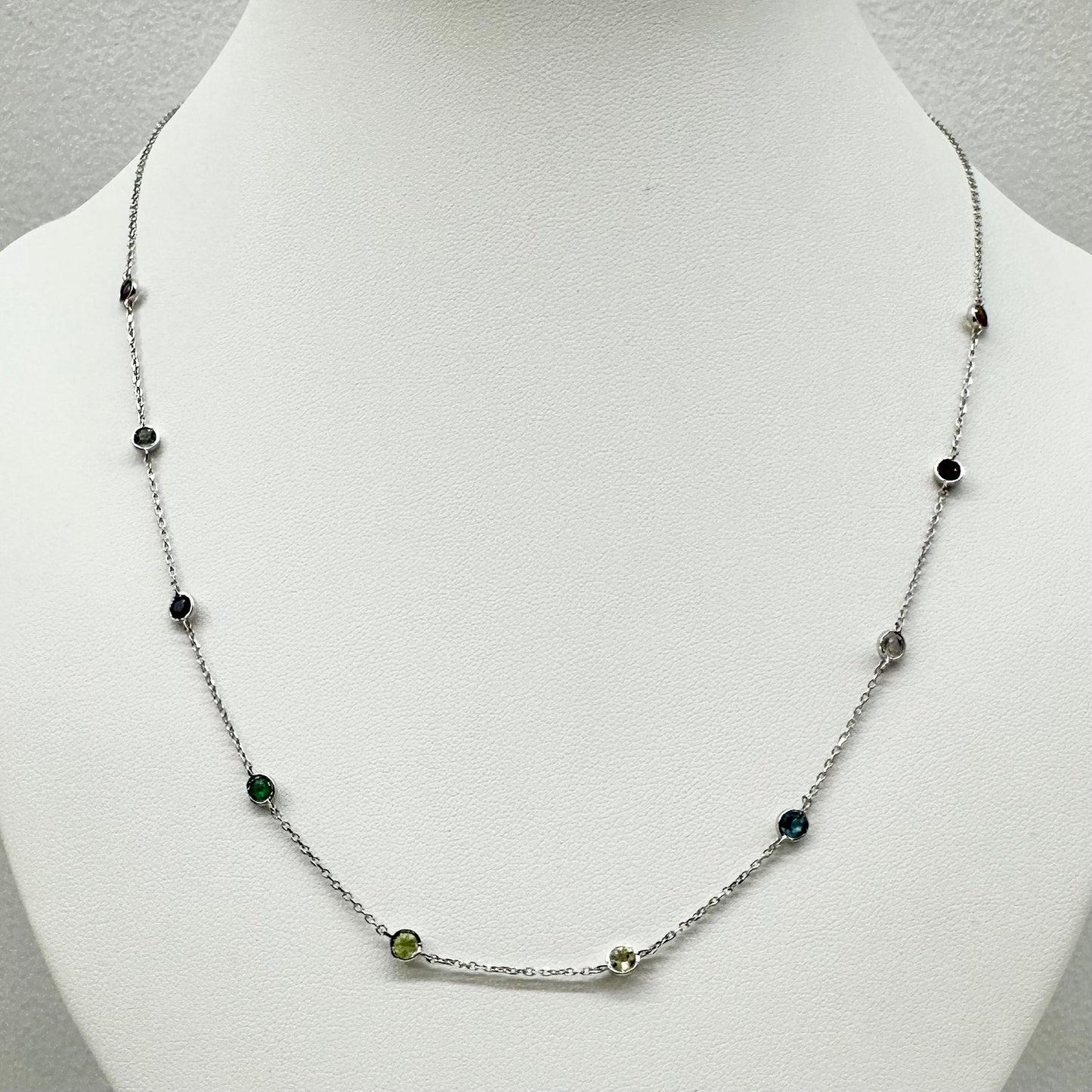14Ct White Gold Multi-Gemstone Trace Necklace 50cm
