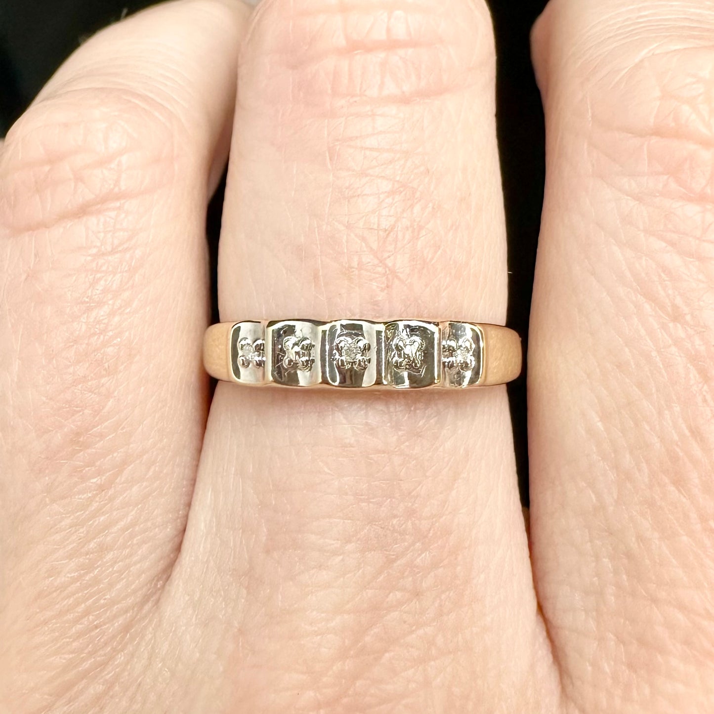 10Ct Two-Tone Gold .015 TW Diamond Set Band Ring Sz N 1/2