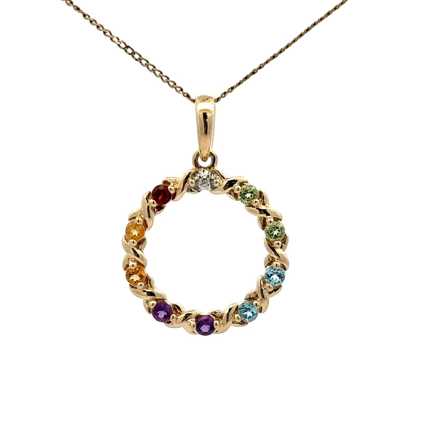9Ct Yellow Gold Multi-Gemstone Wreath Circle Pendant